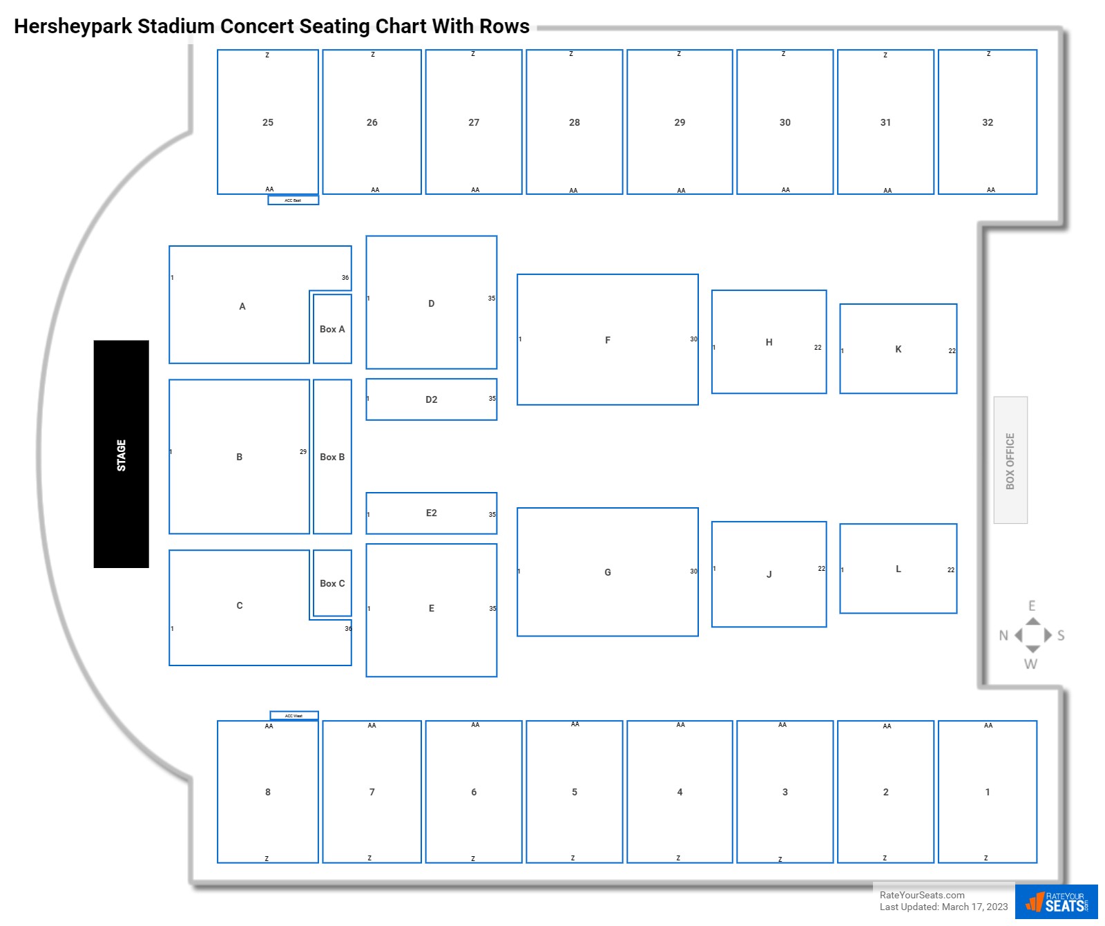 Detailed hersheypark stadium seating chart