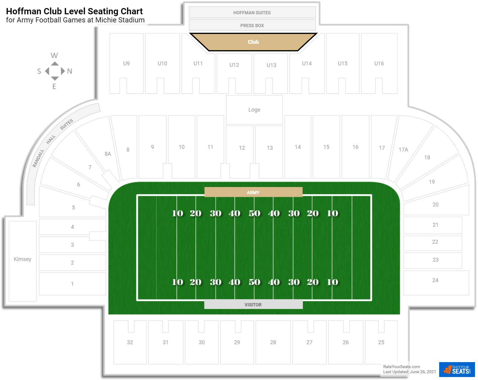 Army Hoffman Club Level Seating Chart at Michie Stadium