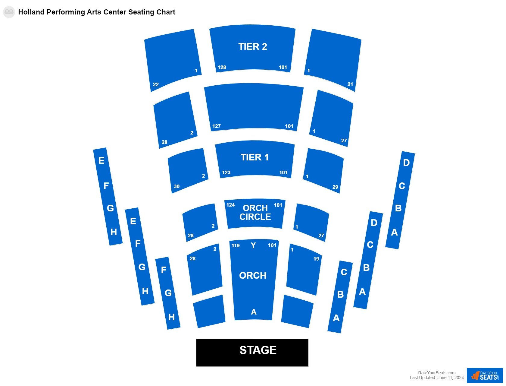 Comedy seating chart at Holland Performing Arts Center