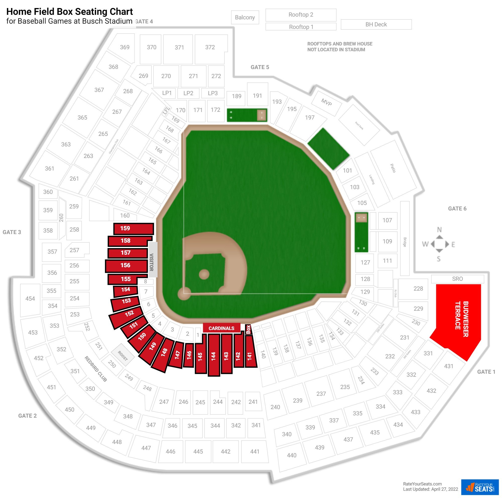 Baseball Home Field Box Seating Chart at Busch Stadium