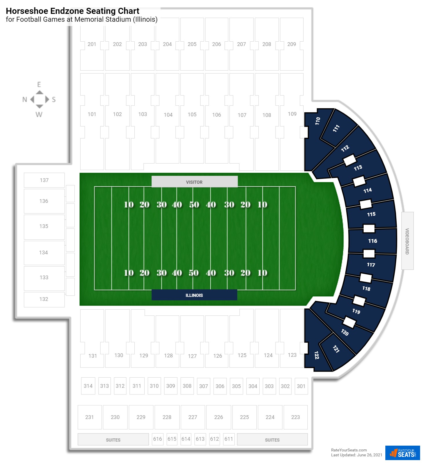 Football Horseshoe Endzone Seating Chart at Memorial Stadium (Illinois)