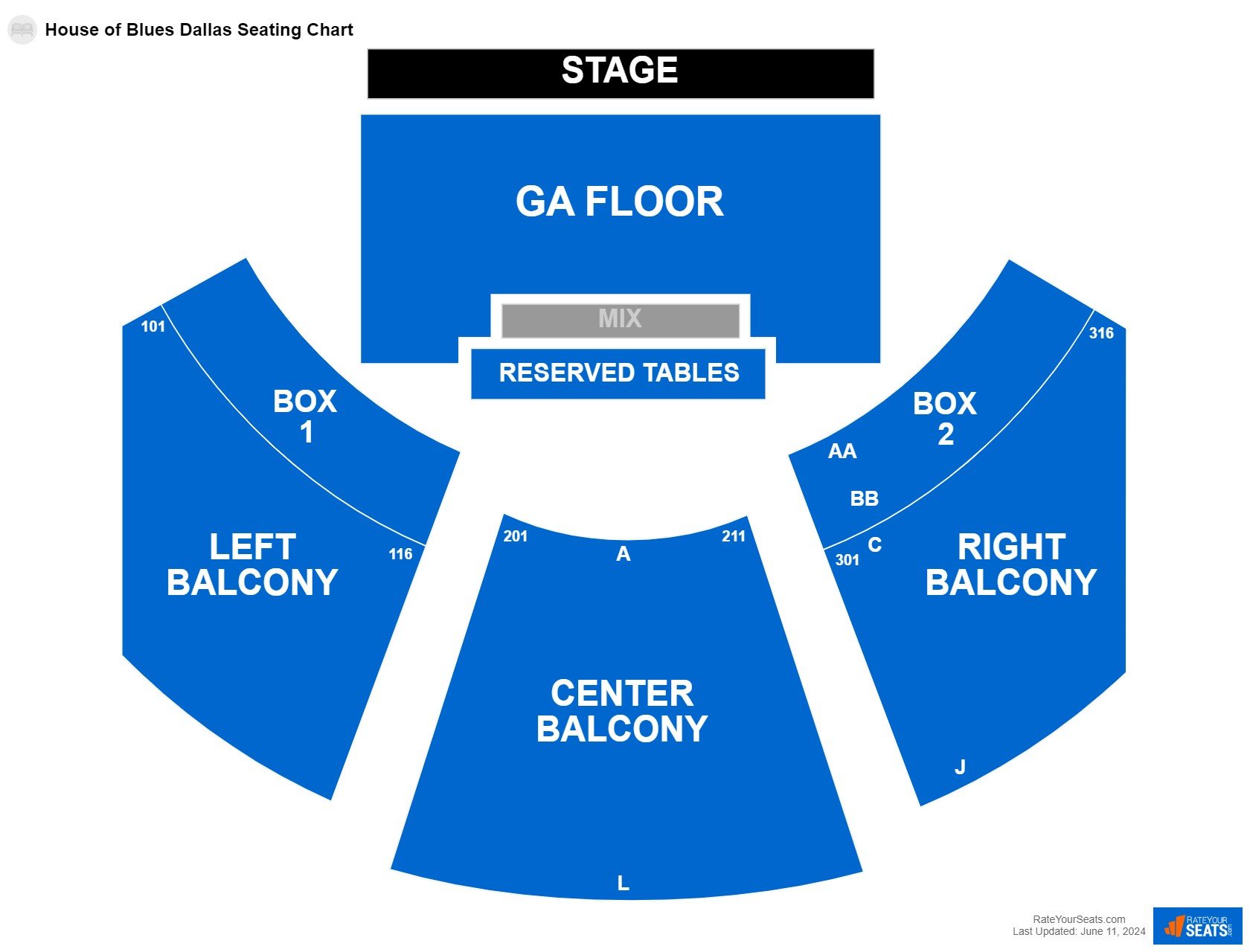 Interactive seating chart Concert seating chart at House of Blues Dallas