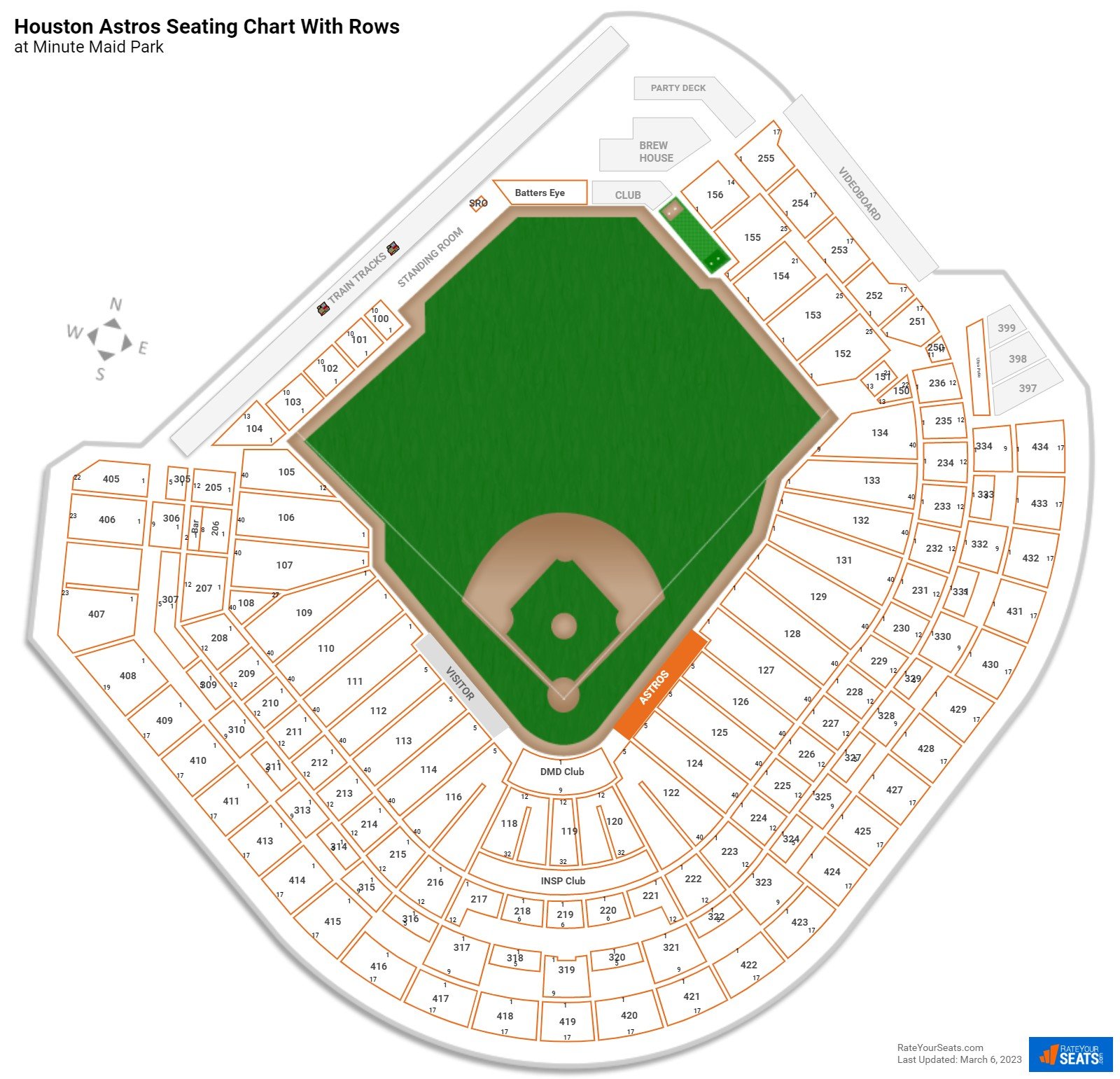 Minute Maid Park seating chart with row numbers