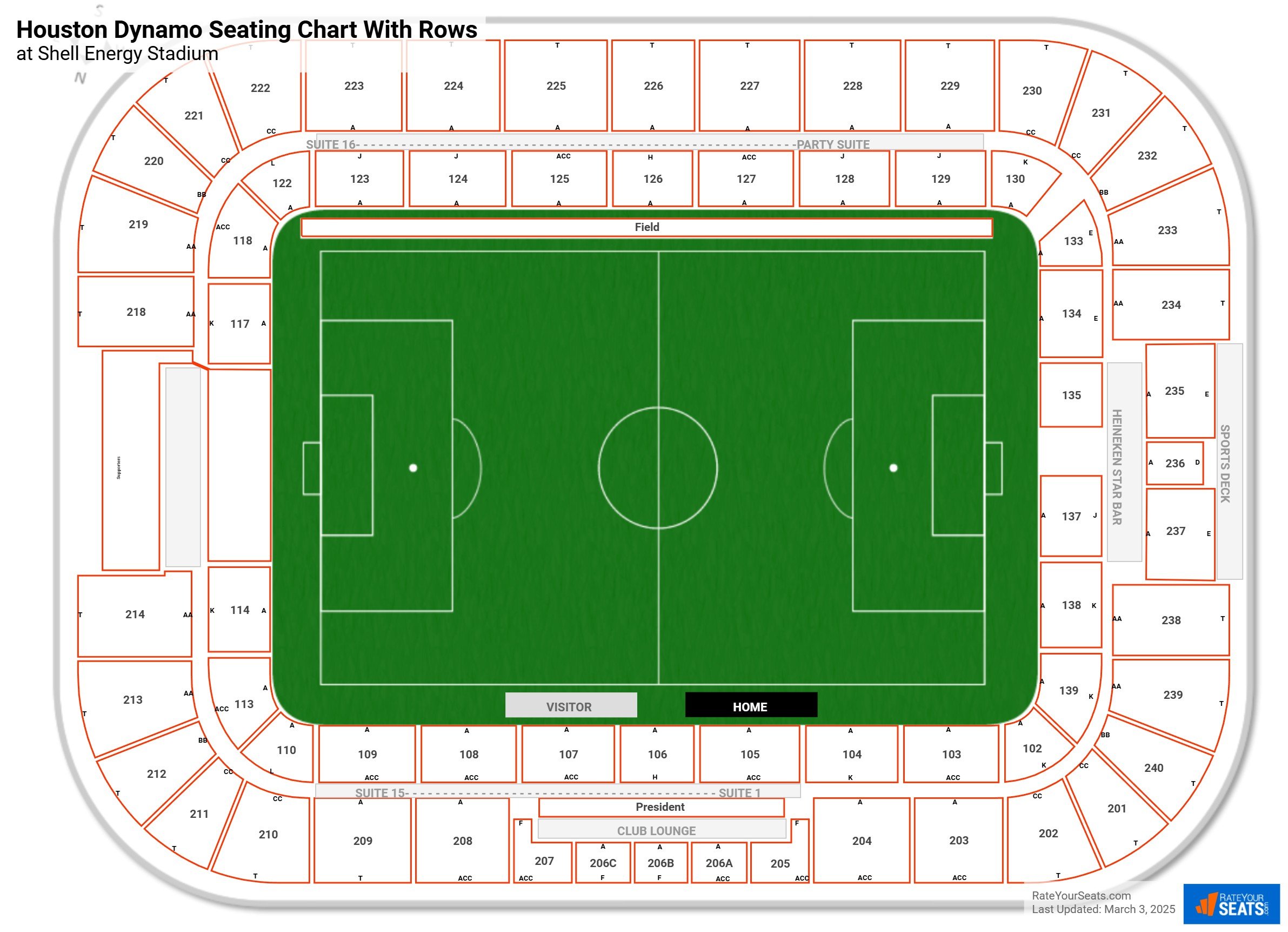 Shell Energy Stadium seating chart with row numbers