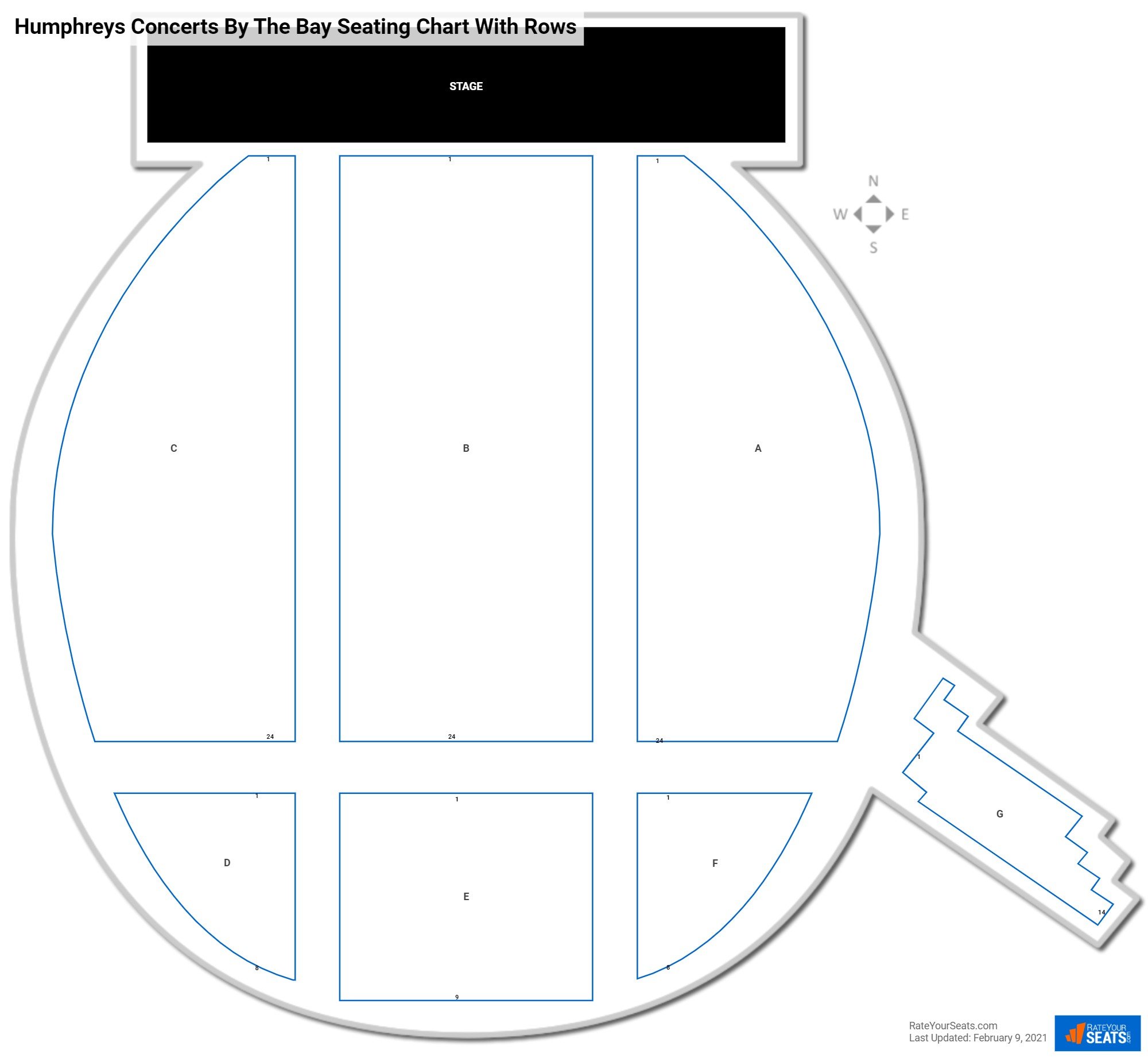 Humphreys Concerts By The Bay seating chart with row numbers
