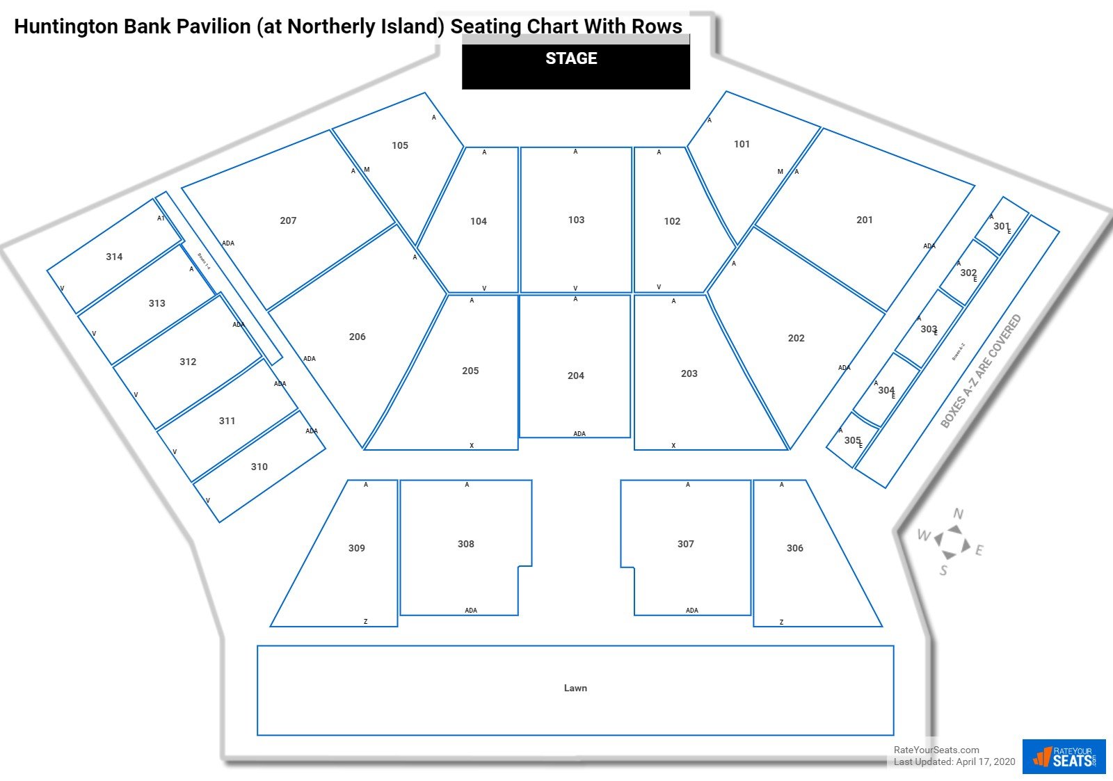 Huntington Bank Pavilion (at Northerly Island) seating chart with row numbers