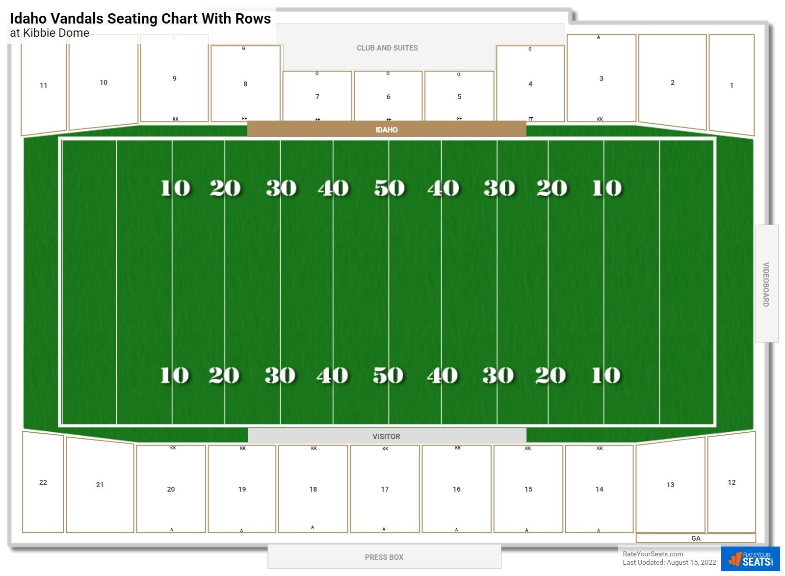 Kibbie Dome seating chart with row numbers