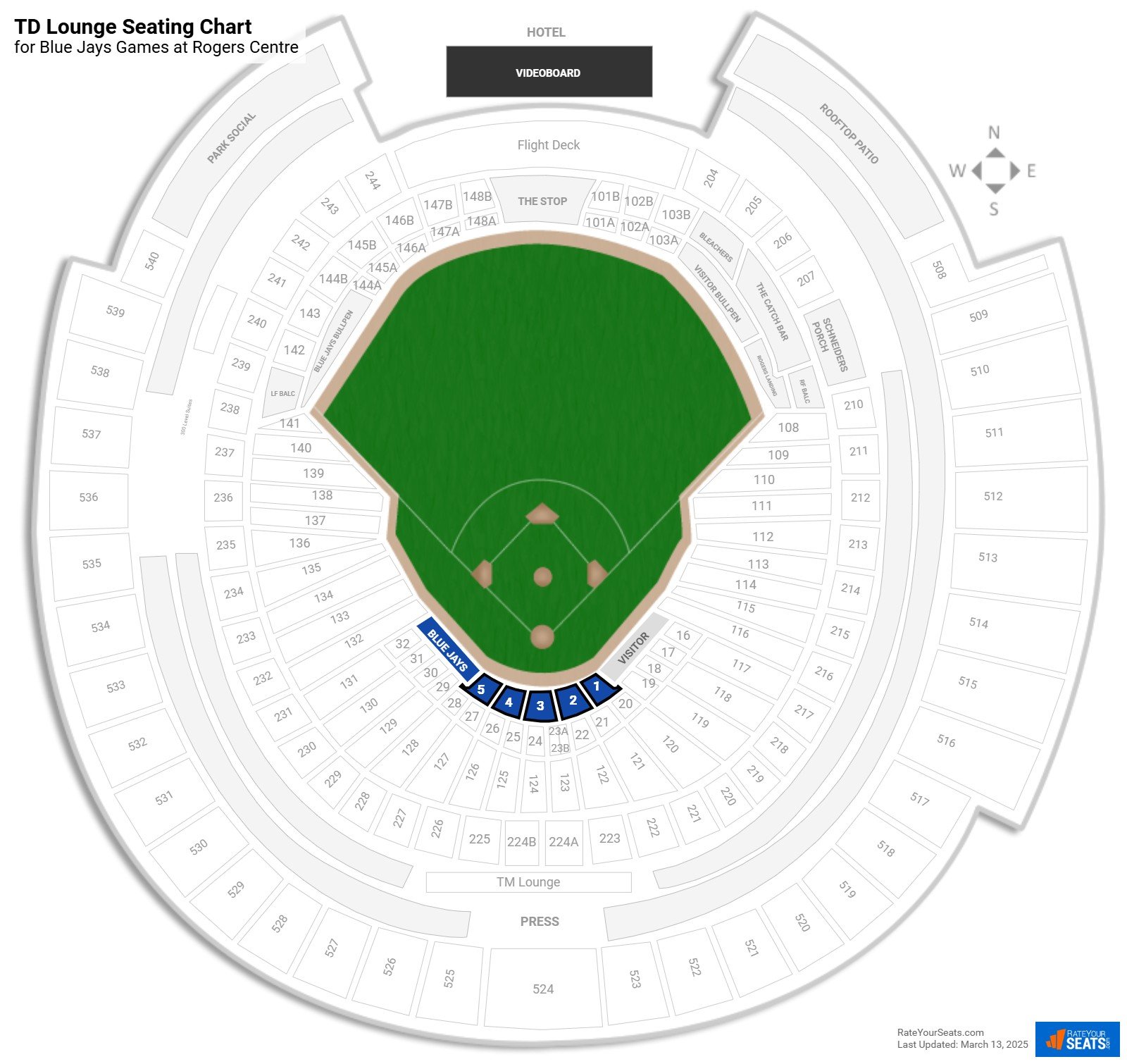 click to enlarge Blue Jays TD Lounge Seating Chart at Rogers Centre