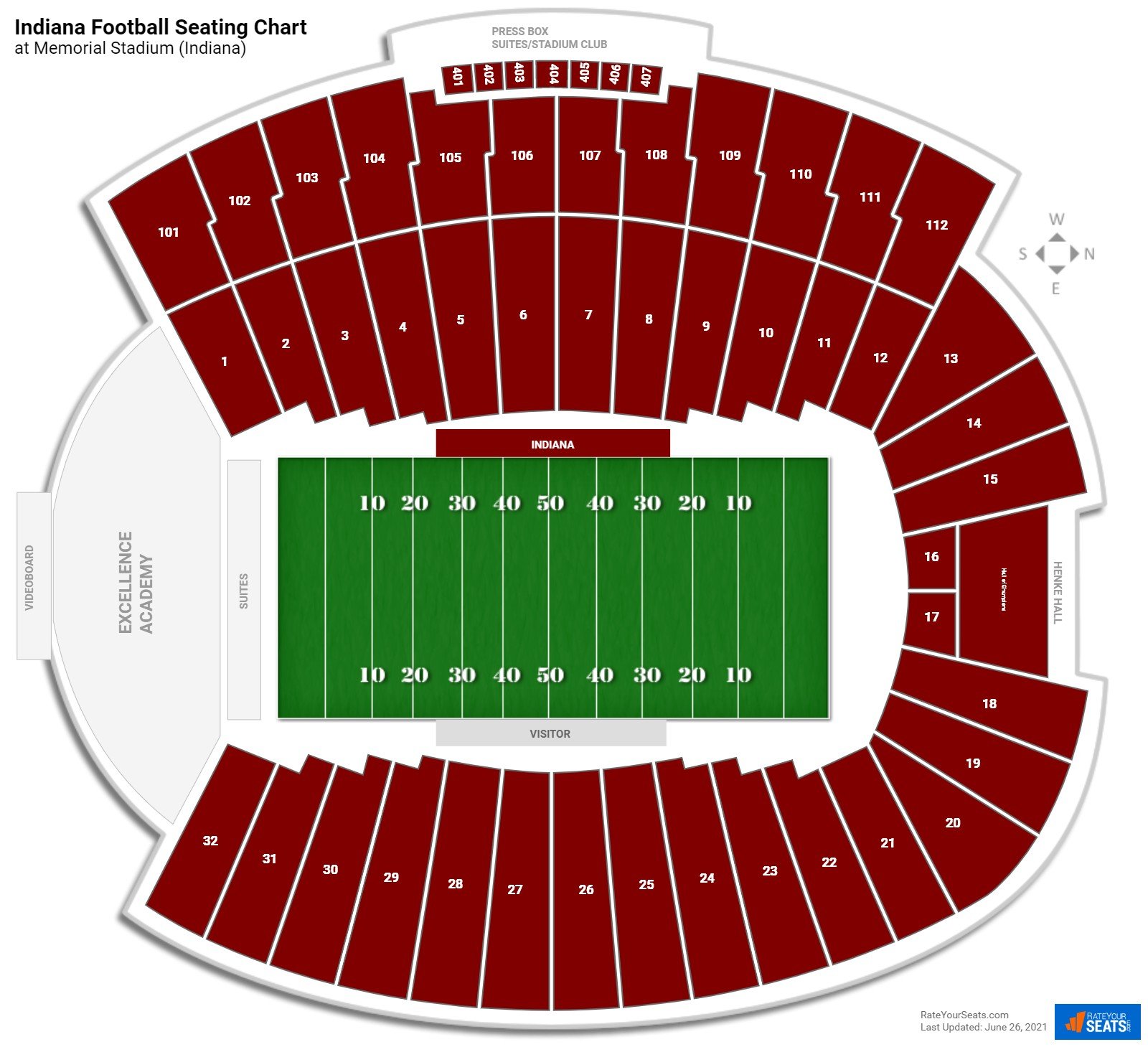 Indiana Hoosiers Seating Chart at Memorial Stadium (Indiana)