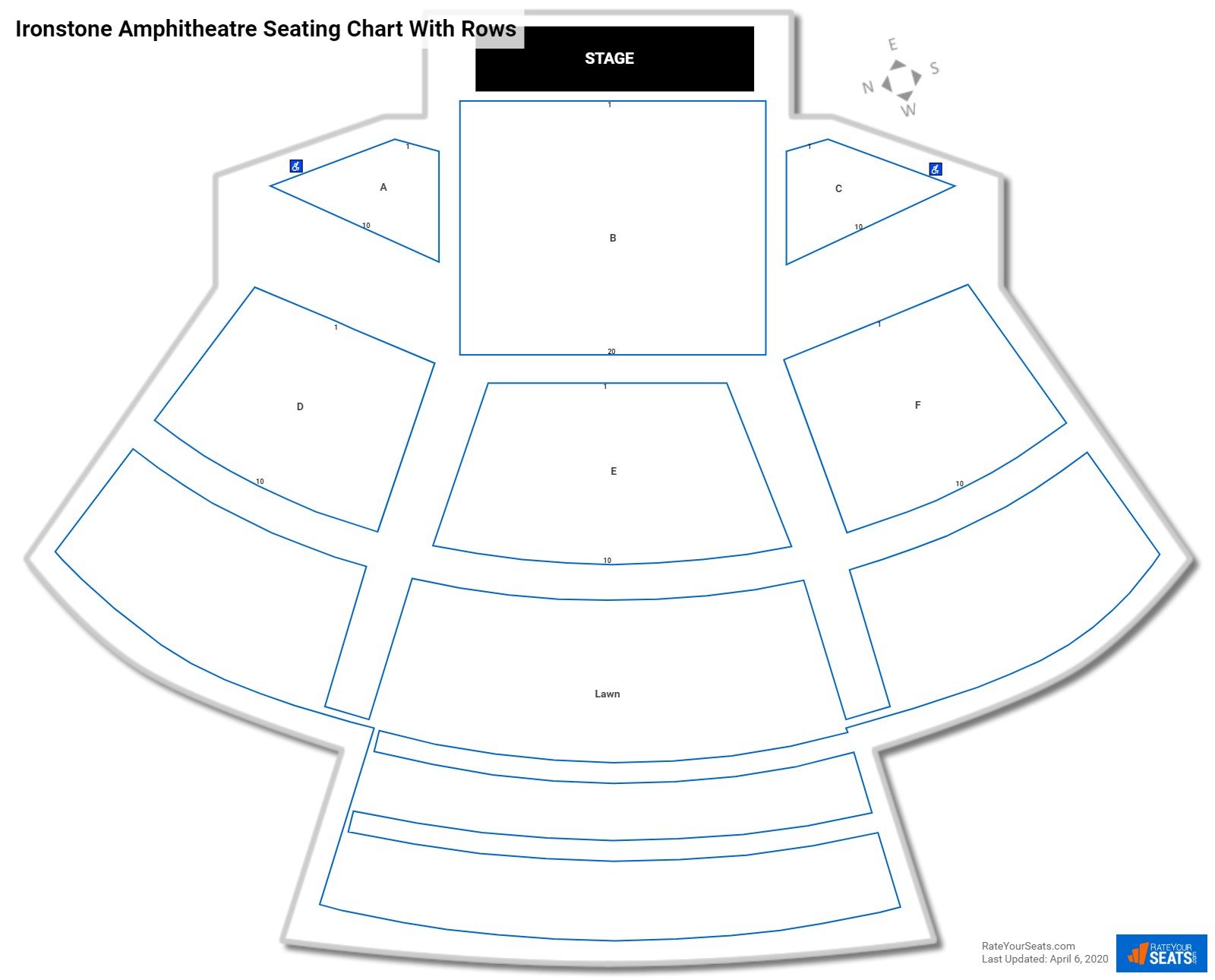 Ironstone Amphitheatre seating chart with row numbers