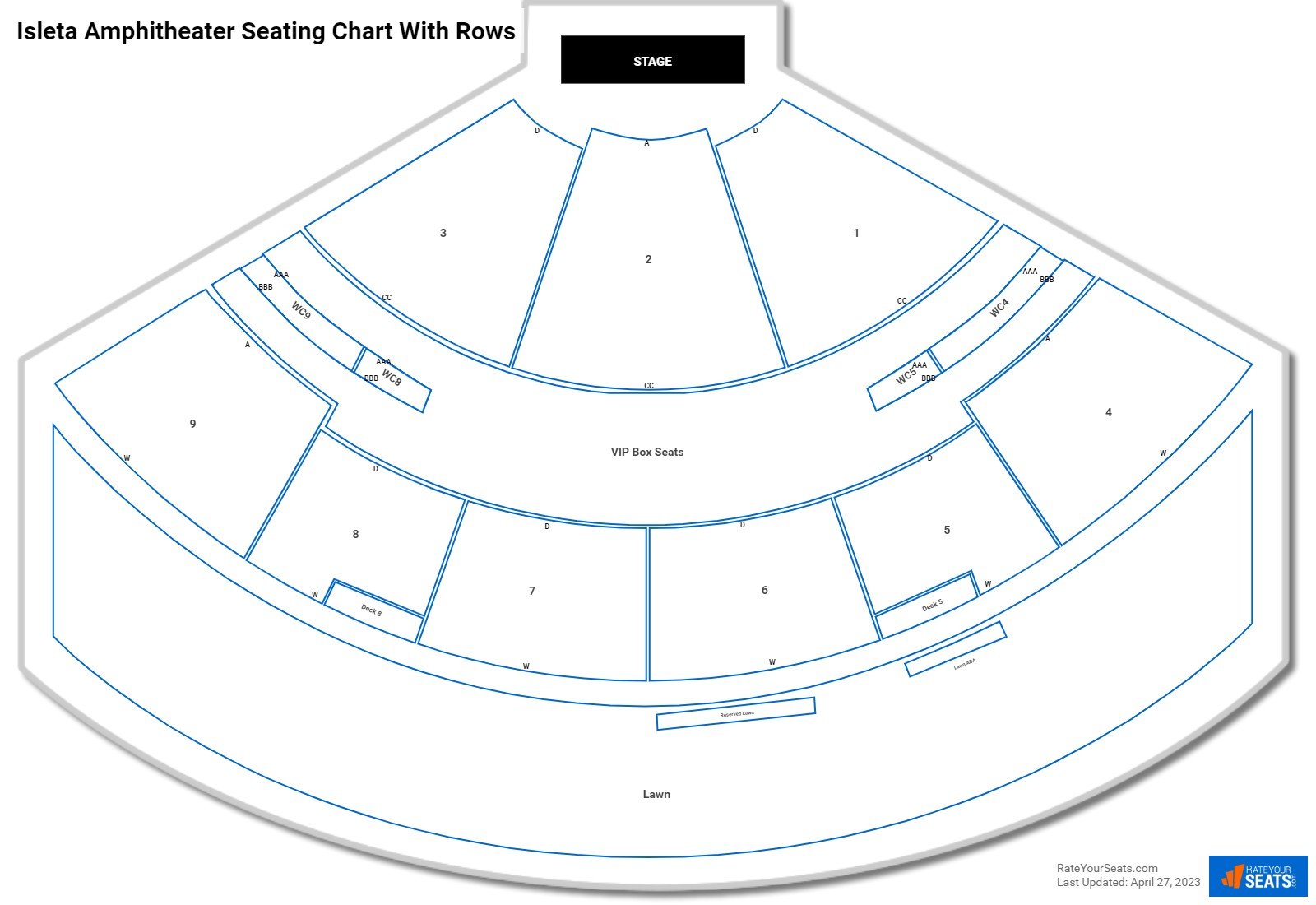 Isleta Amphitheater seating chart with row numbers