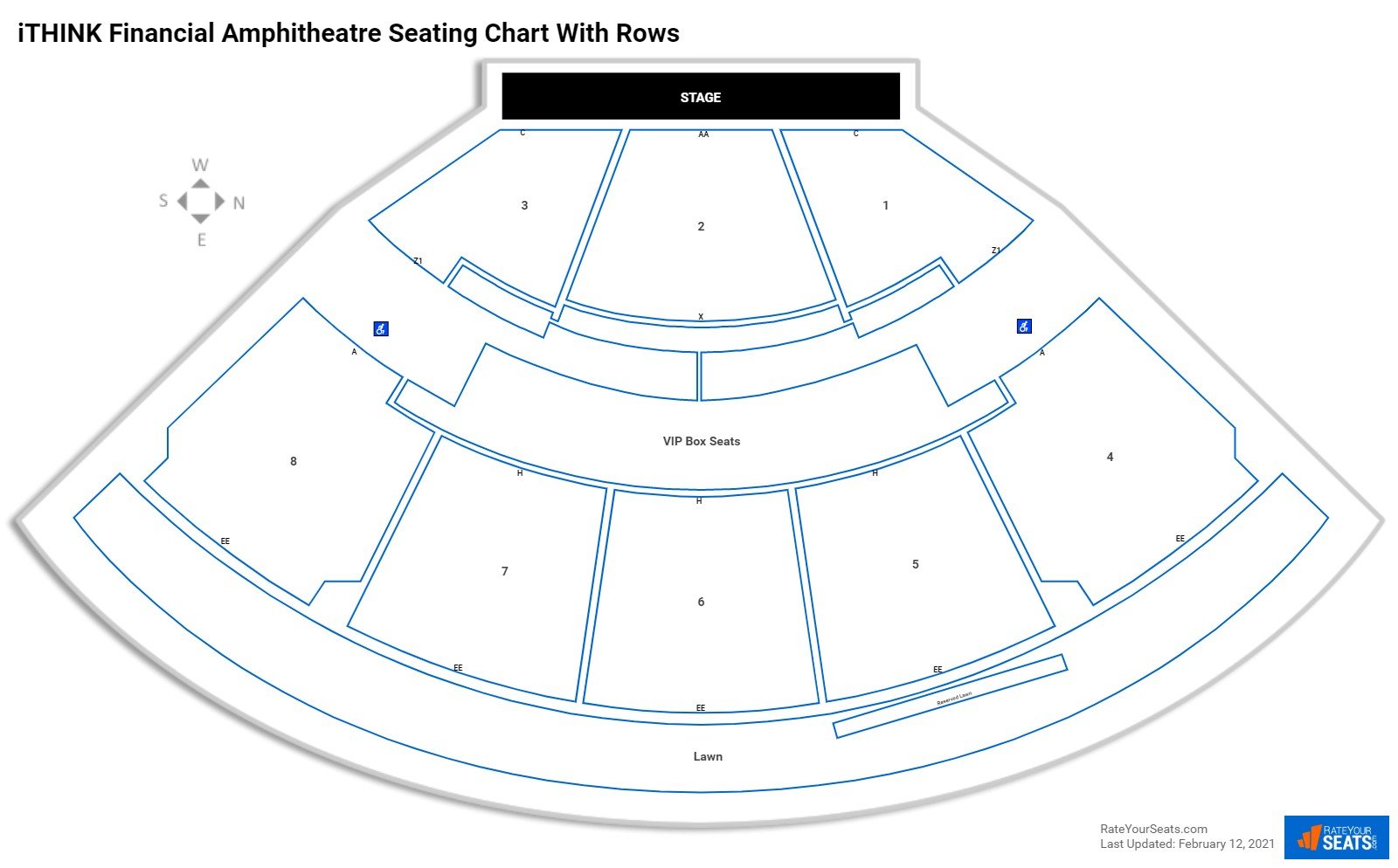 iTHINK Financial Amphitheatre seating chart with row numbers