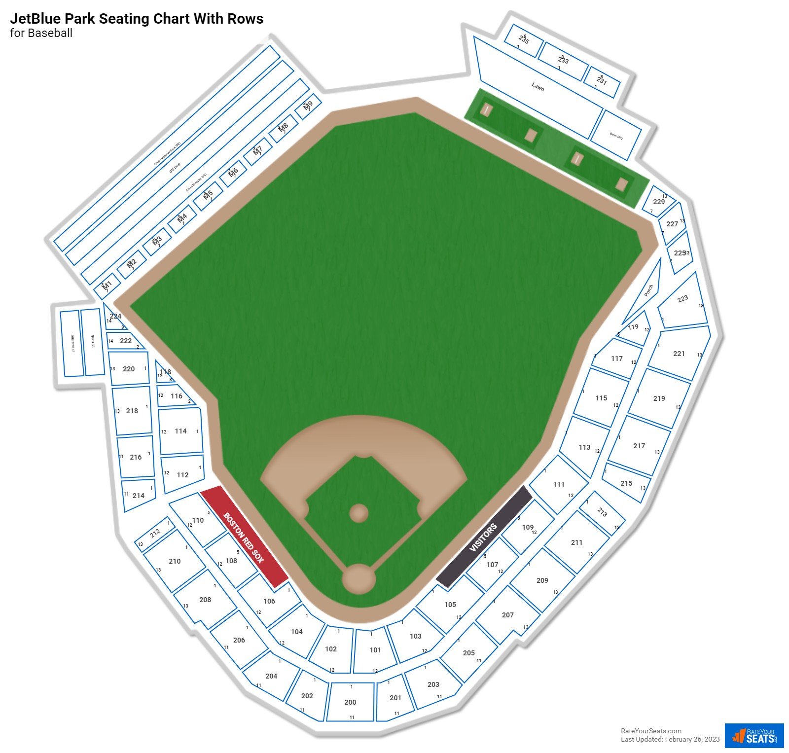 JetBlue Park seating chart with row numbers