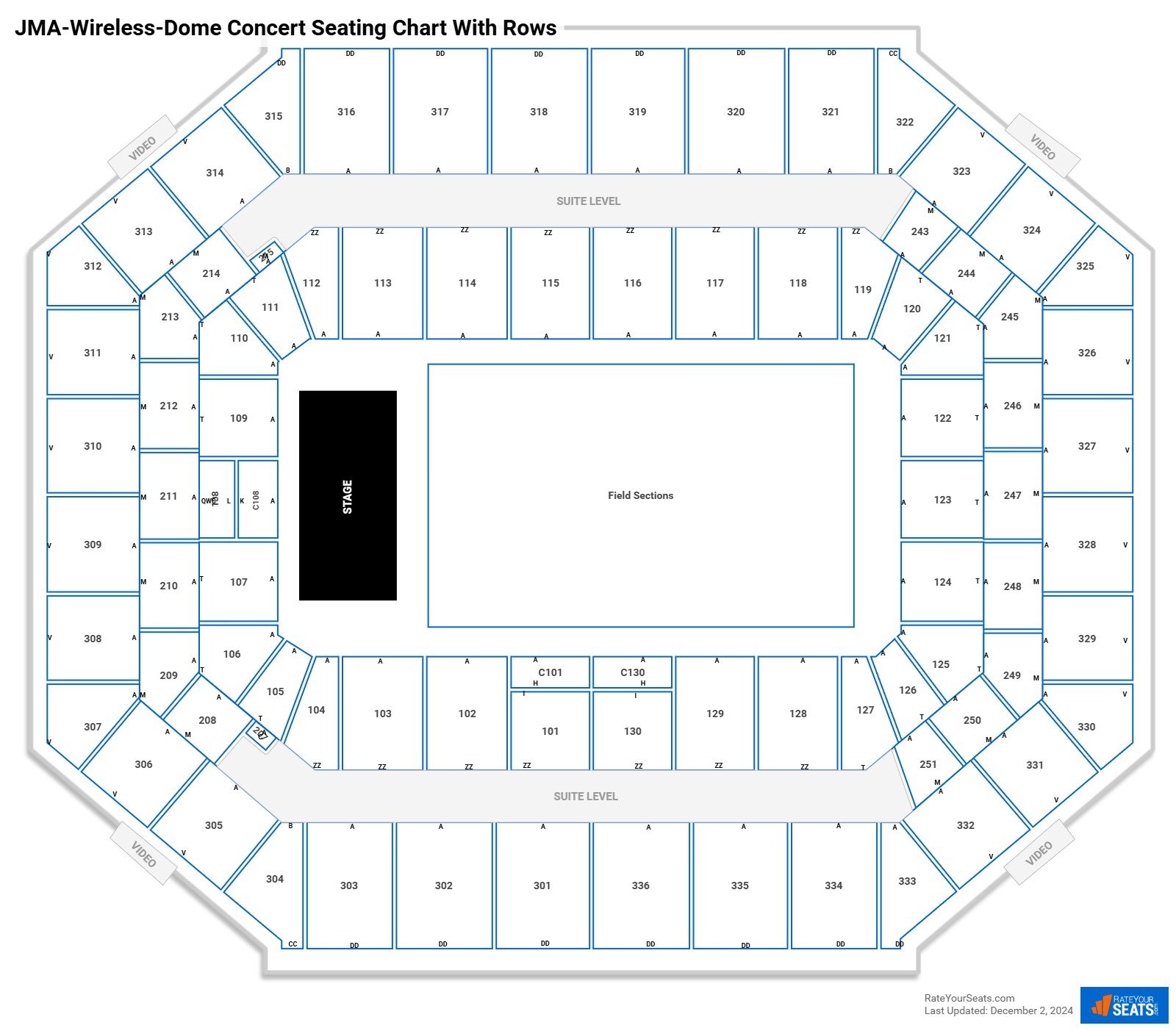 JMA-Wireless-Dome seating chart with row numbers
