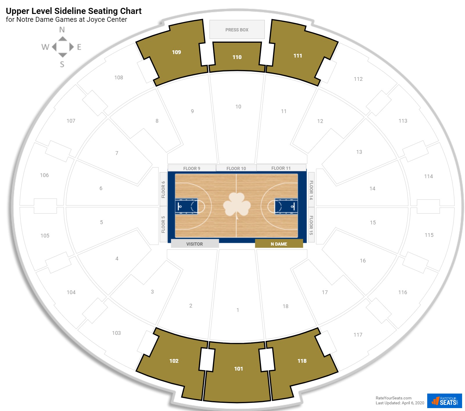 Notre Dame Seating Chart With Rows And Seat Numbers