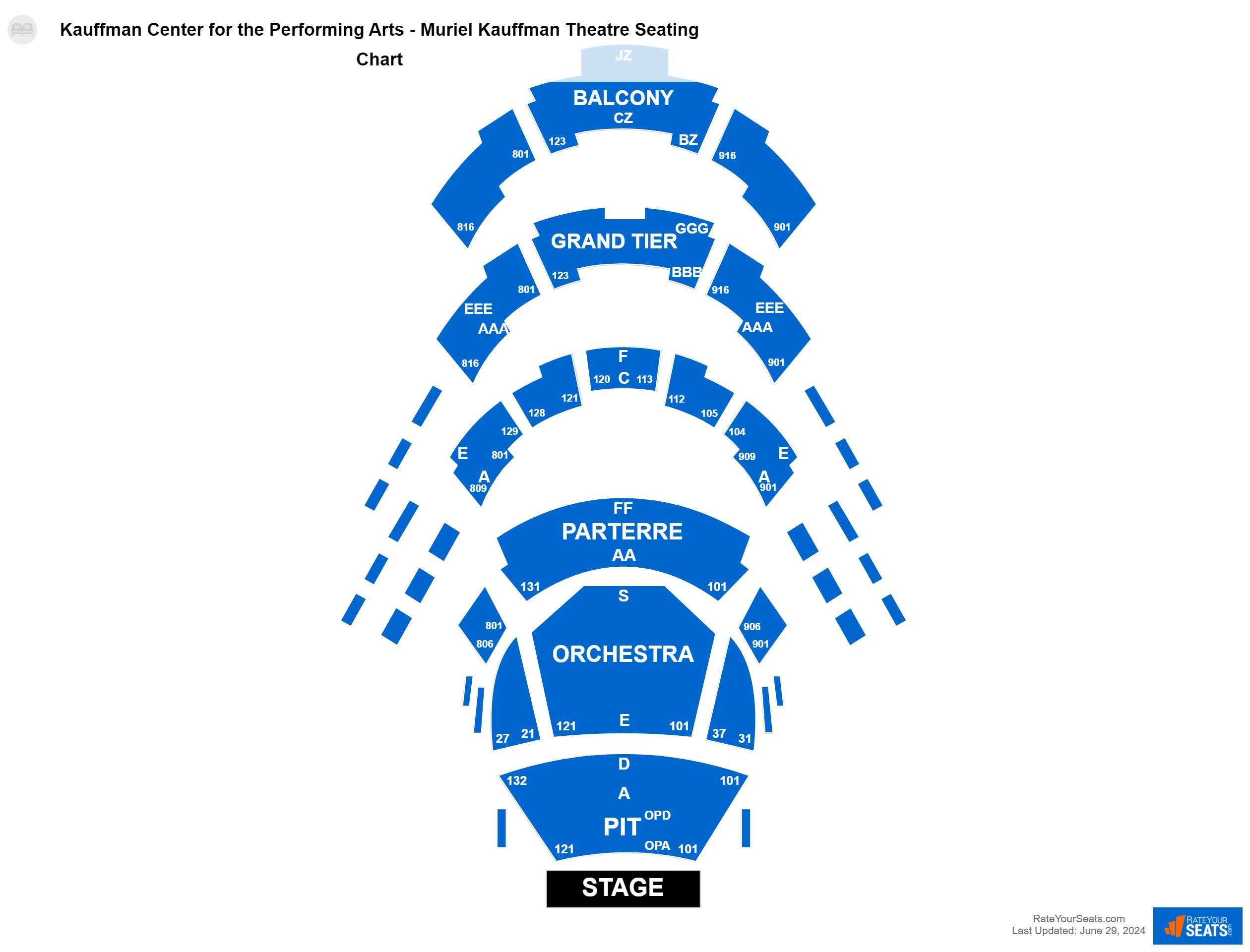 Interactive seating chart Concert seating chart at Kauffman Center for the Performing Arts - Muriel Kauffman Theatre