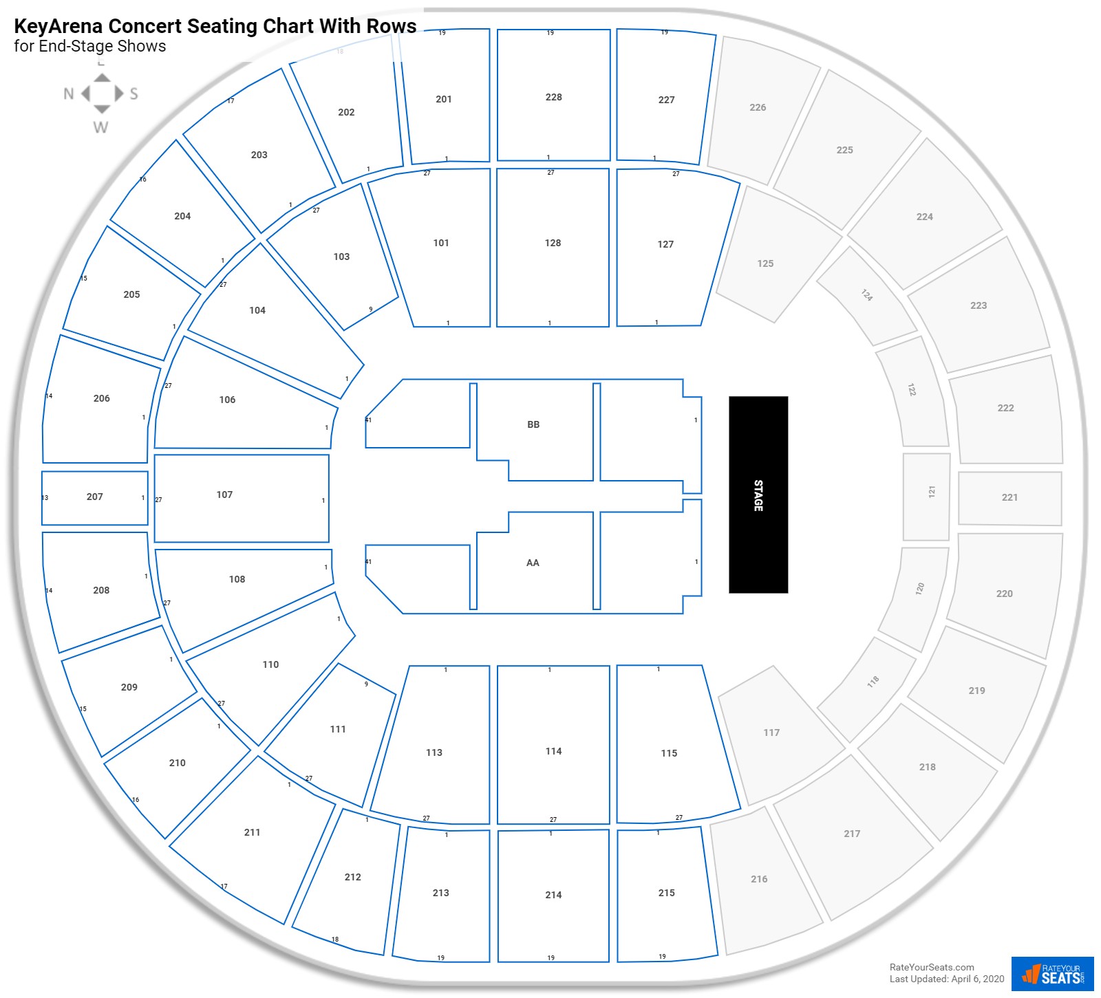 KeyArena seating chart with rows concert