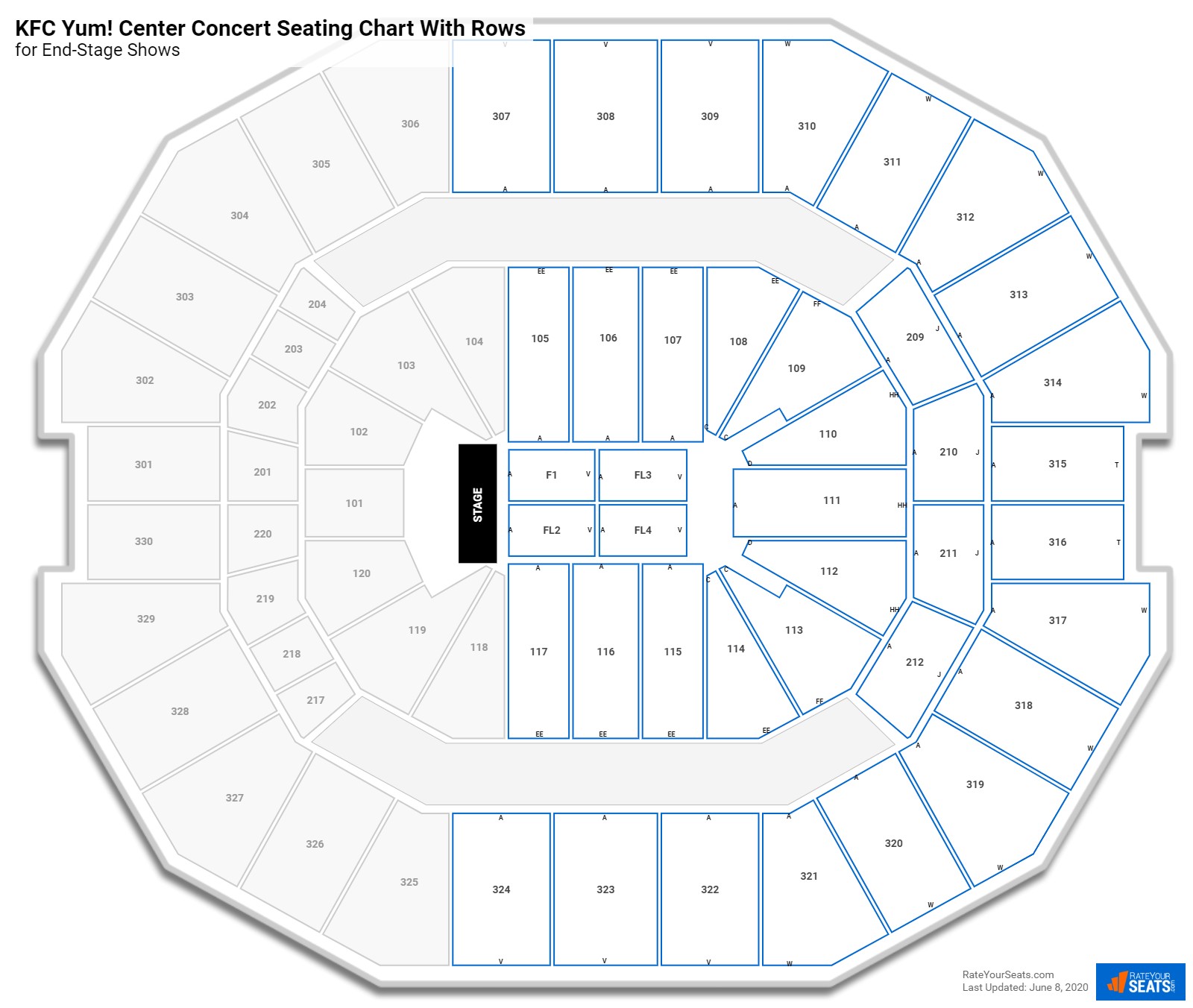 KFC Yum! Center seating chart with rows concert