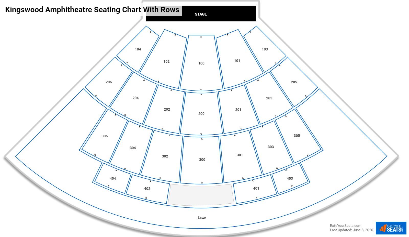 Kingswood Amphitheatre seating chart with rows