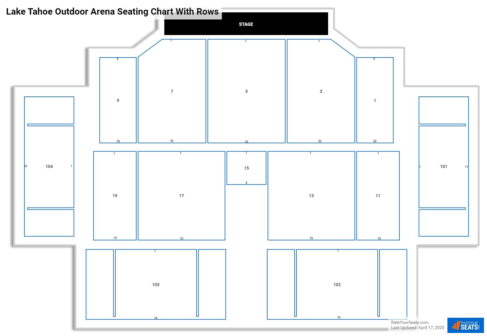 Lake Tahoe Outdoor Arena seating chart with row numbers