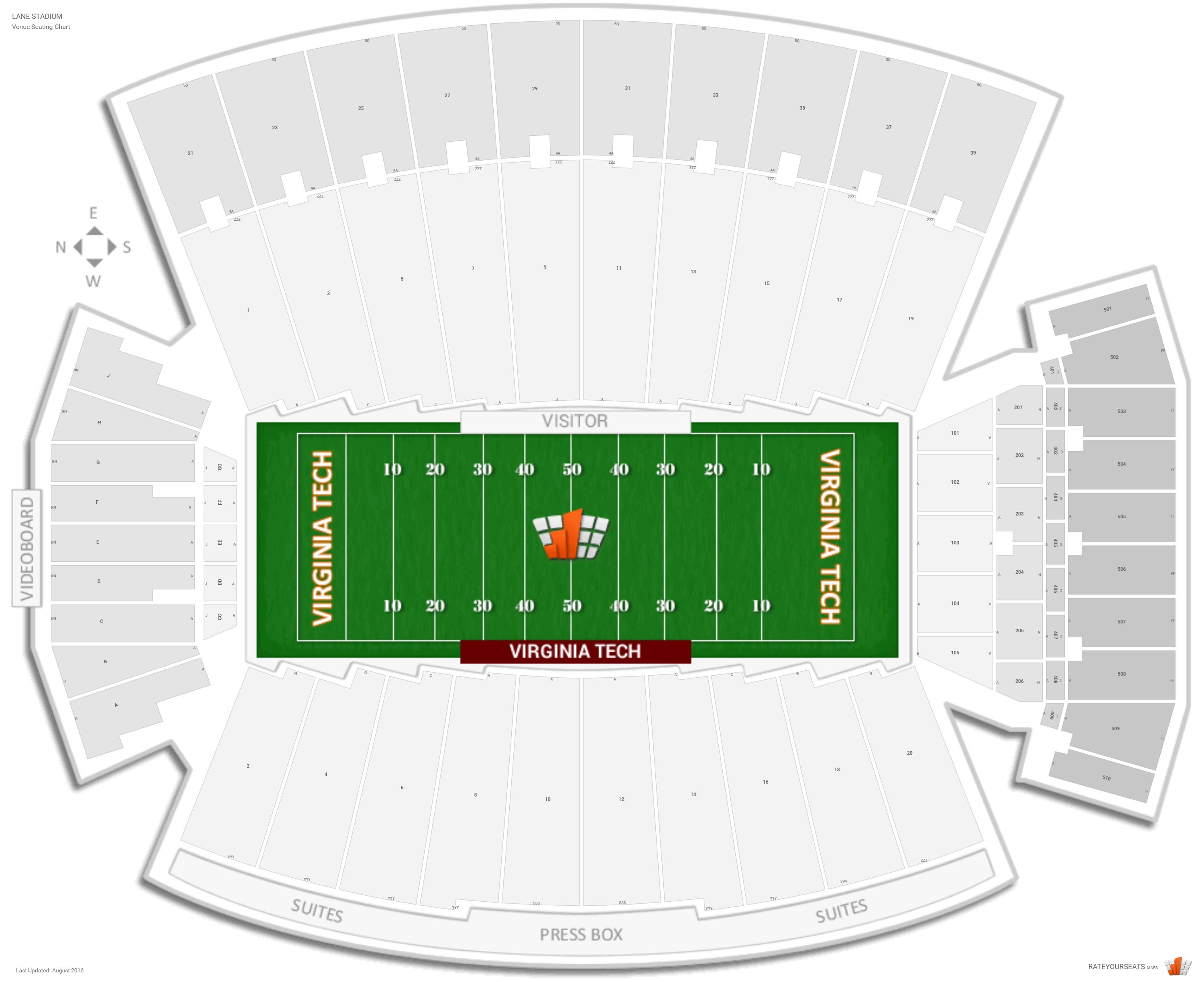 Lane Stadium Seating Chart With Rows And Seat Numbers