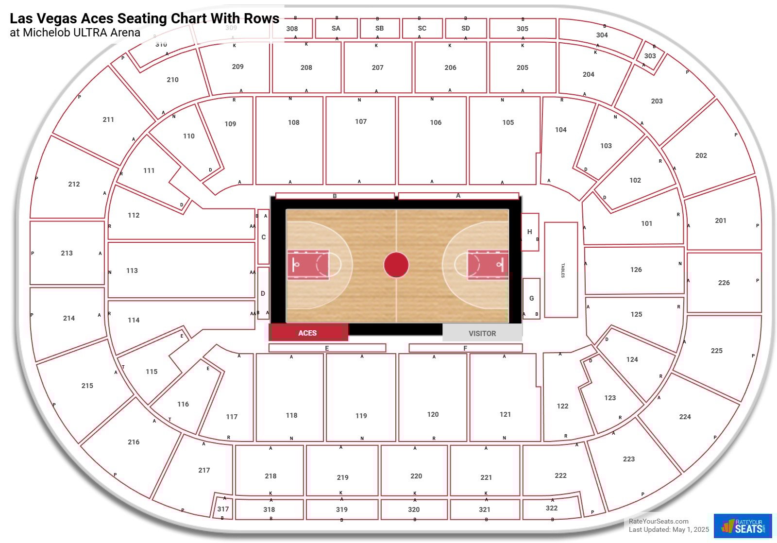 Michelob ULTRA Arena seating chart with rows basketball