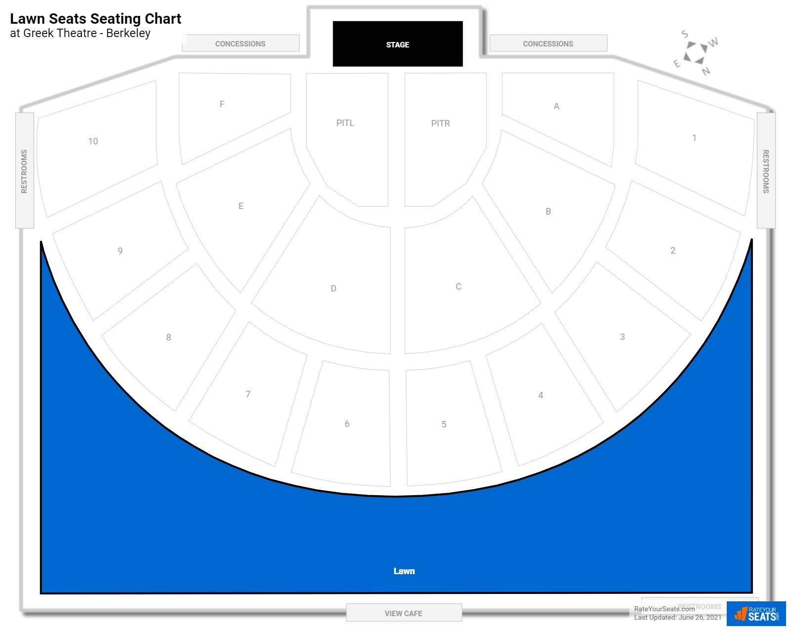 Concert Lawn Seats Seating Chart at Greek Theatre - Berkeley