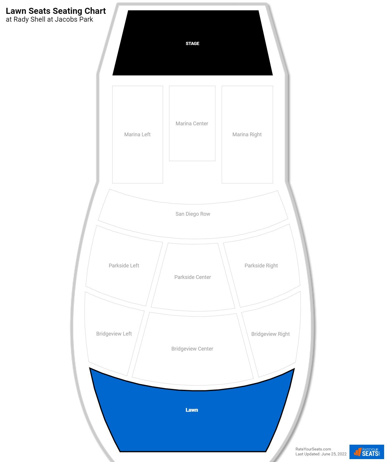 click to enlarge Concert Lawn Seats Seating Chart at Rady Shell at Jacobs Park