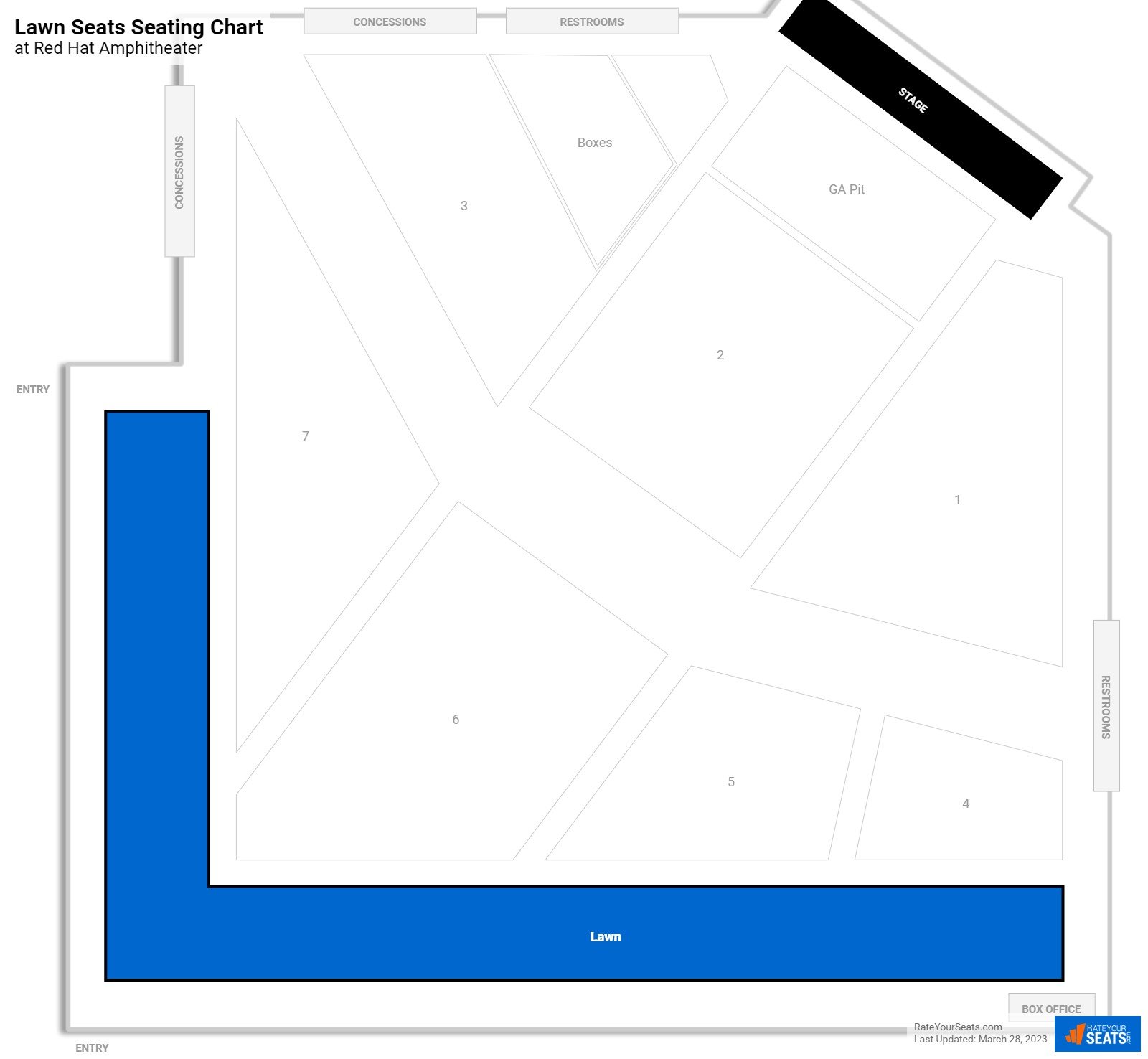 click to enlarge Concert Lawn Seats Seating Chart at Red Hat Amphitheater