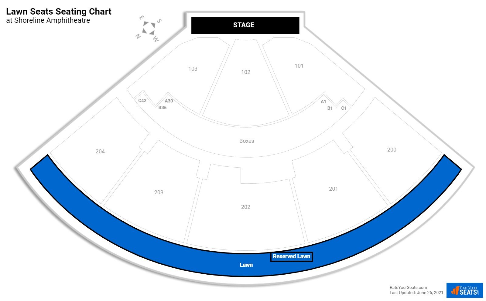 click to enlarge Concert Lawn Seats Seating Chart at Shoreline Amphitheatre-CA