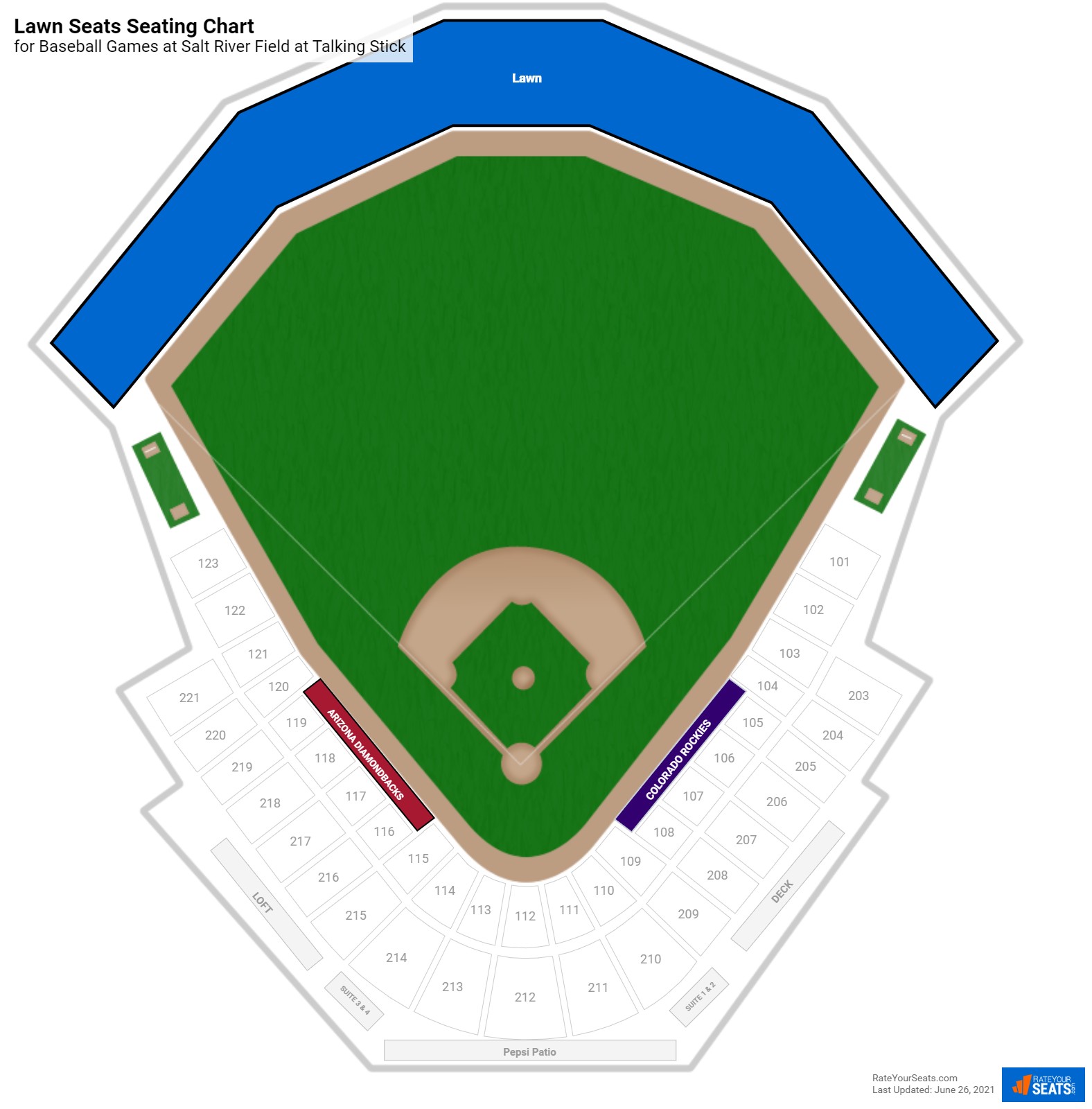 click to enlarge Baseball Lawn Seats Seating Chart at Salt River Field at Talking Stick