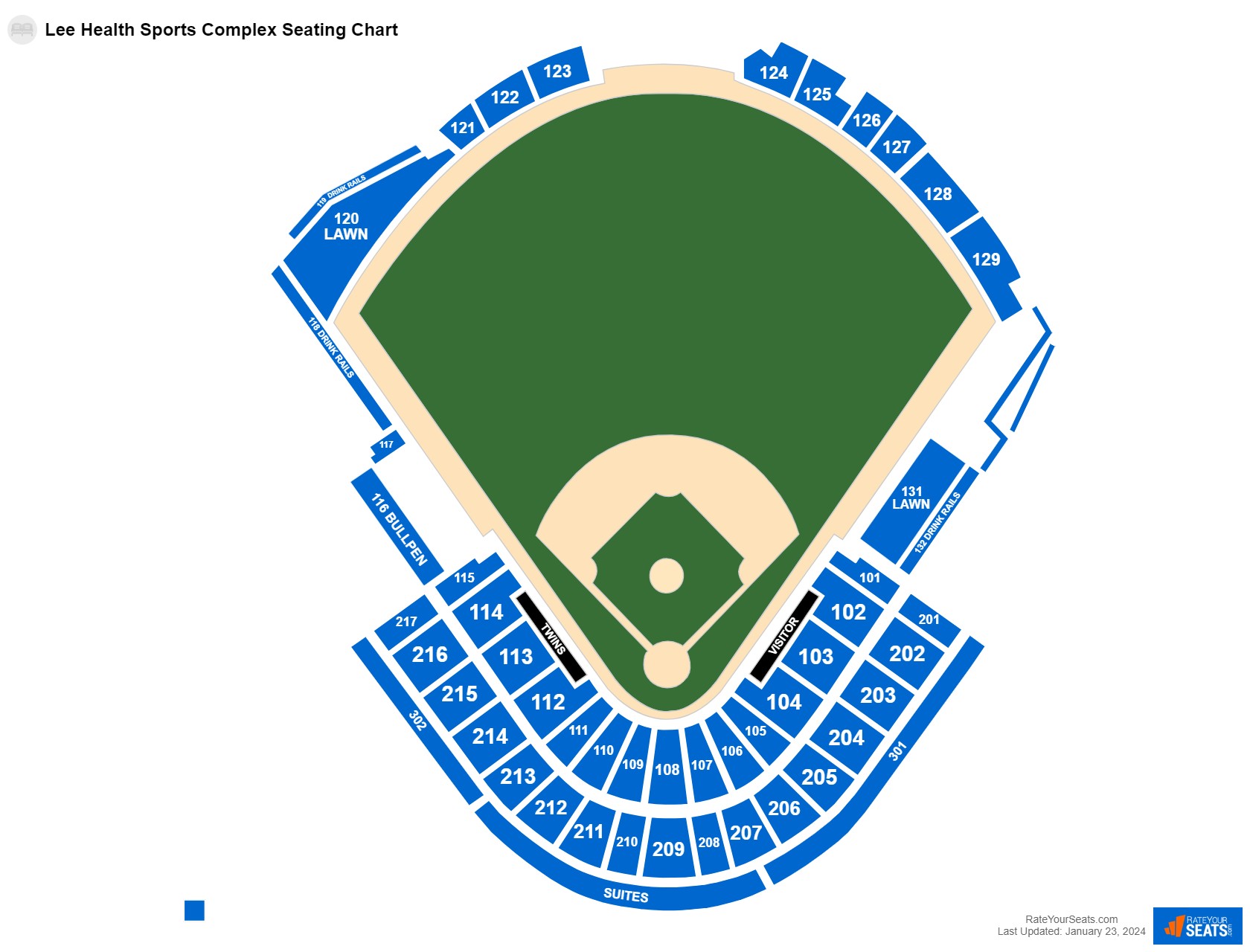 Baseball seating chart at Lee Health Sports Complex