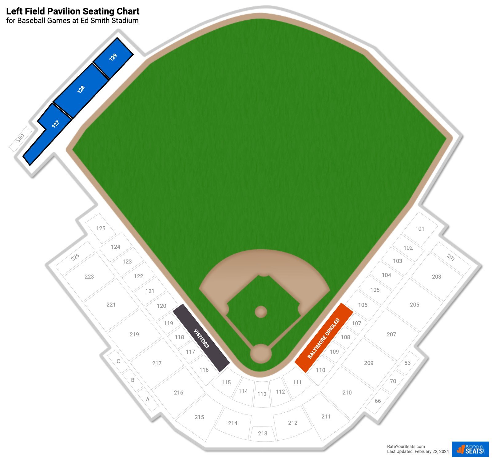 click to enlarge Baseball Left Field Pavilion Seating Chart at Ed Smith Stadium