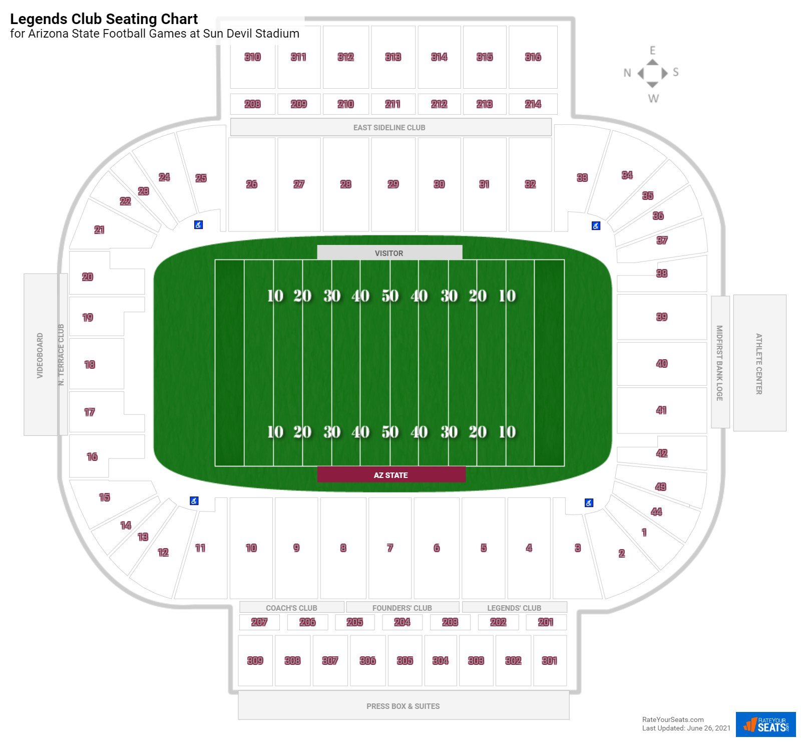click to enlarge Arizona State Legends Club Seating Chart at Mountain America Stadium