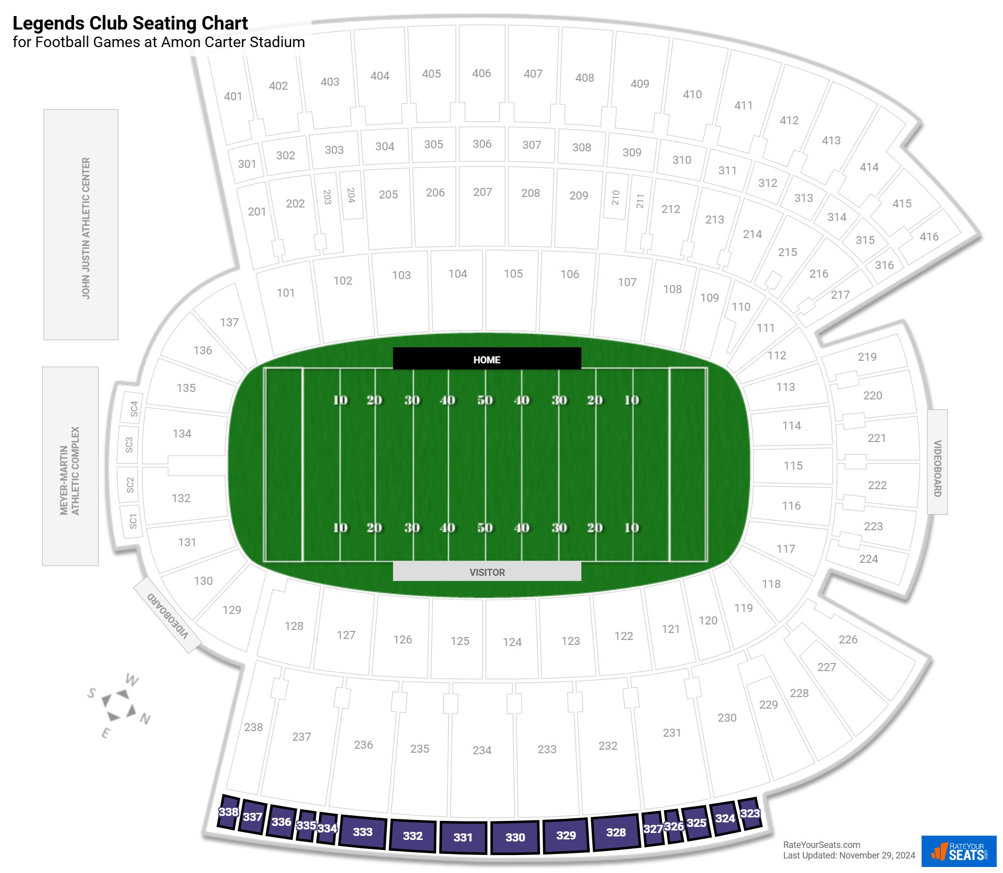 click to enlarge Football Legends Club Seating Chart at Amon Carter Stadium