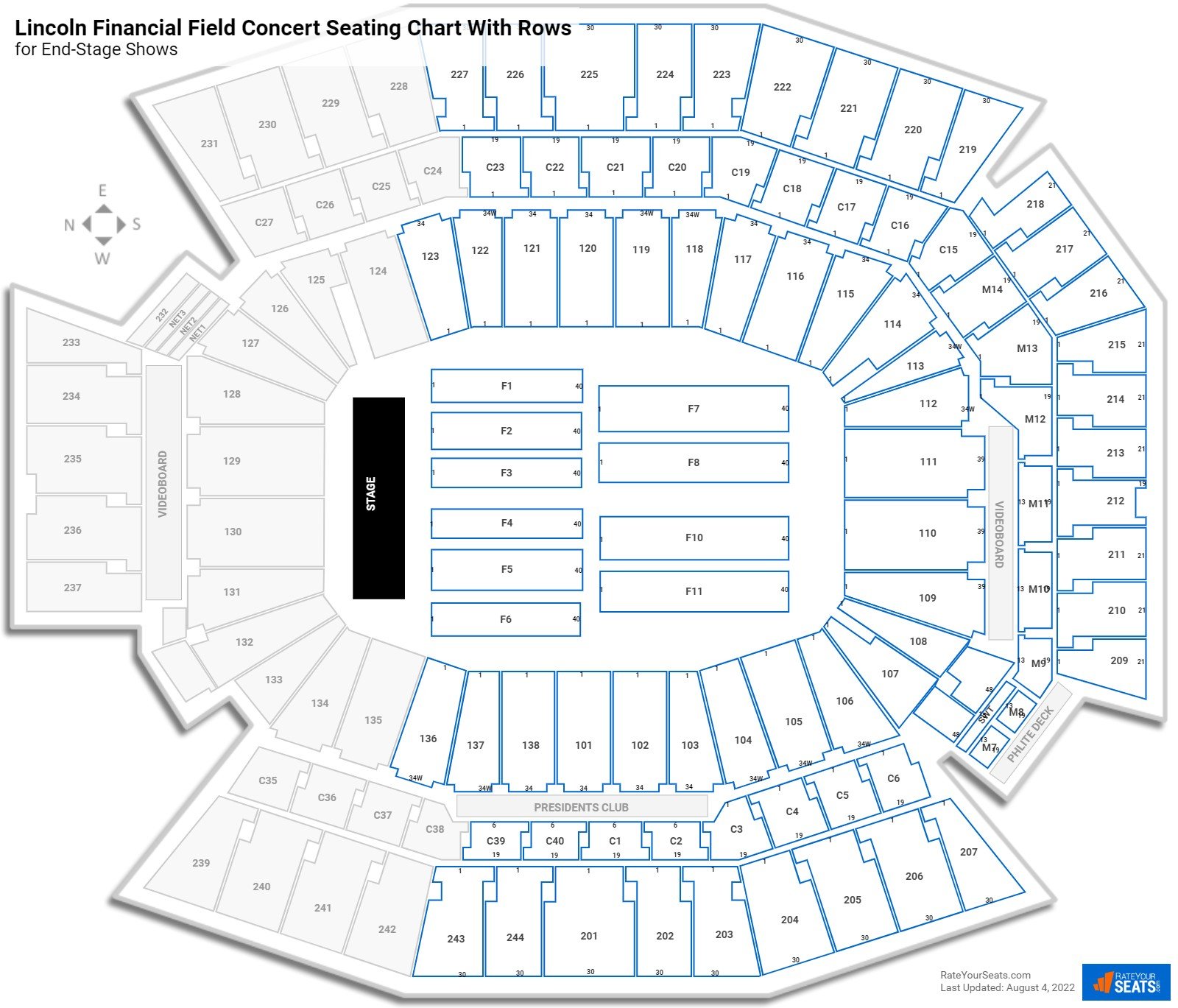 Lincoln Financial Field seating chart with rows concert