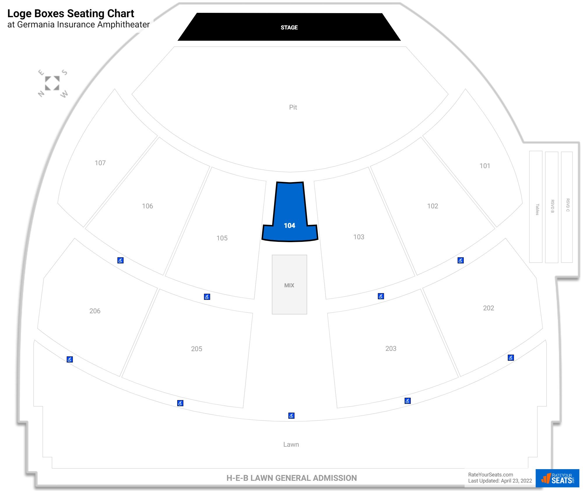 click to enlarge Concert Loge Boxes Seating Chart at Germania Insurance Amphitheater