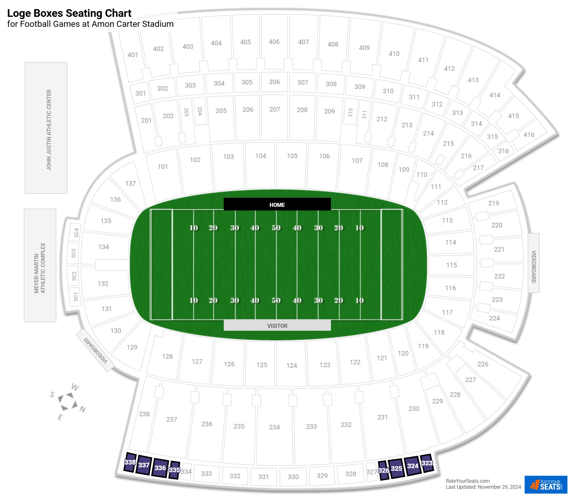 click to enlarge Football Loge Boxes Seating Chart at Amon Carter Stadium