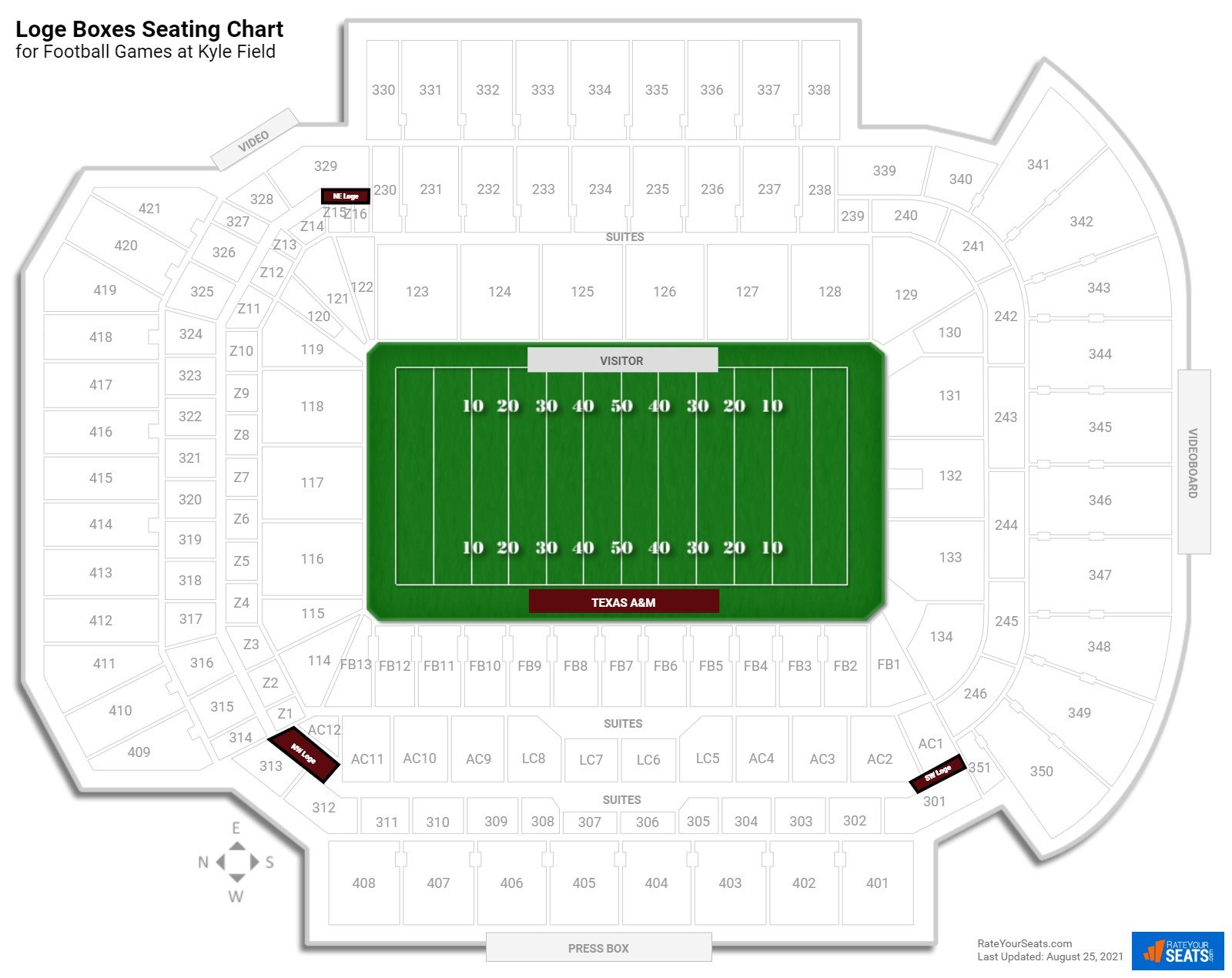 click to enlarge Football Loge Boxes Seating Chart at Kyle Field