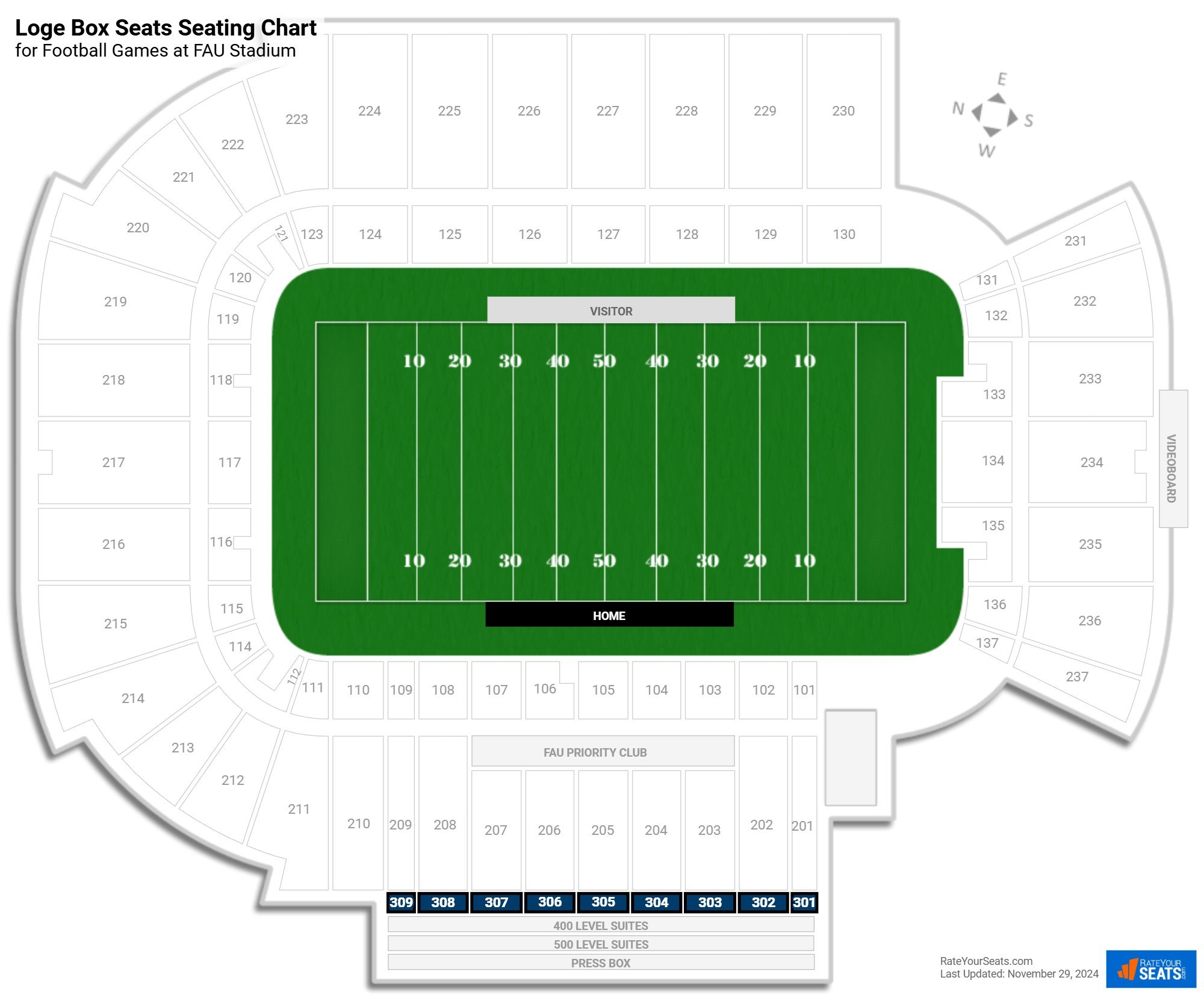 click to enlarge Football Loge Box Seats Seating Chart at FAU Stadium