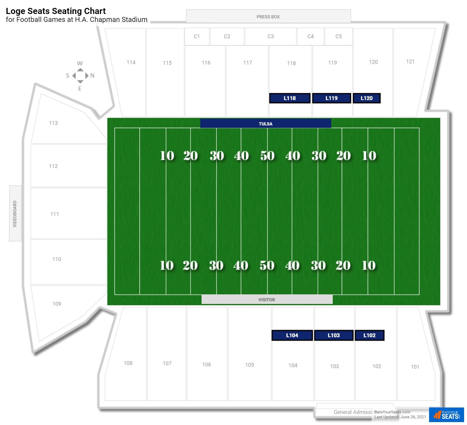 Football Loge Seats Seating Chart at H.A. Chapman Stadium