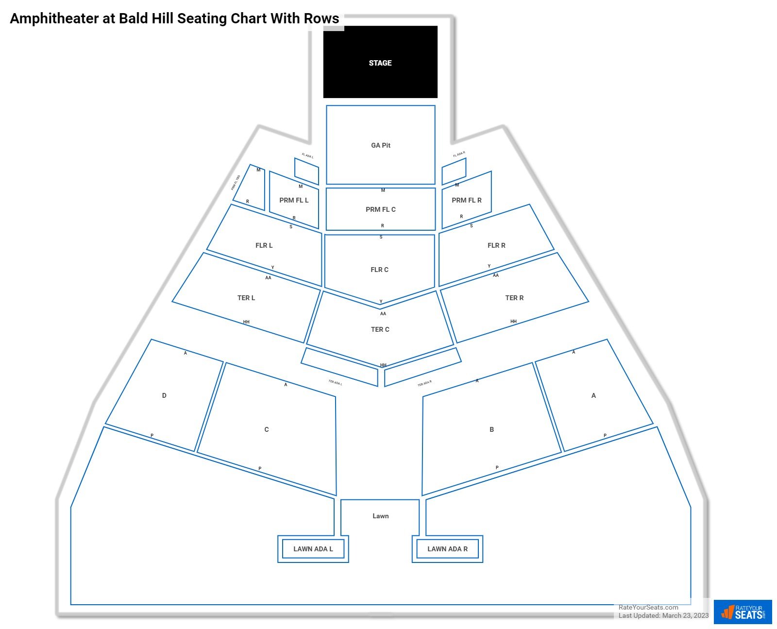 Amphitheater at Bald Hill seating chart with row numbers