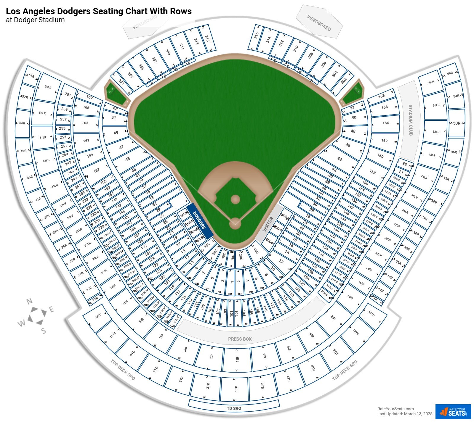 Los Angeles Dodgers Seating Charts At Dodger Stadium