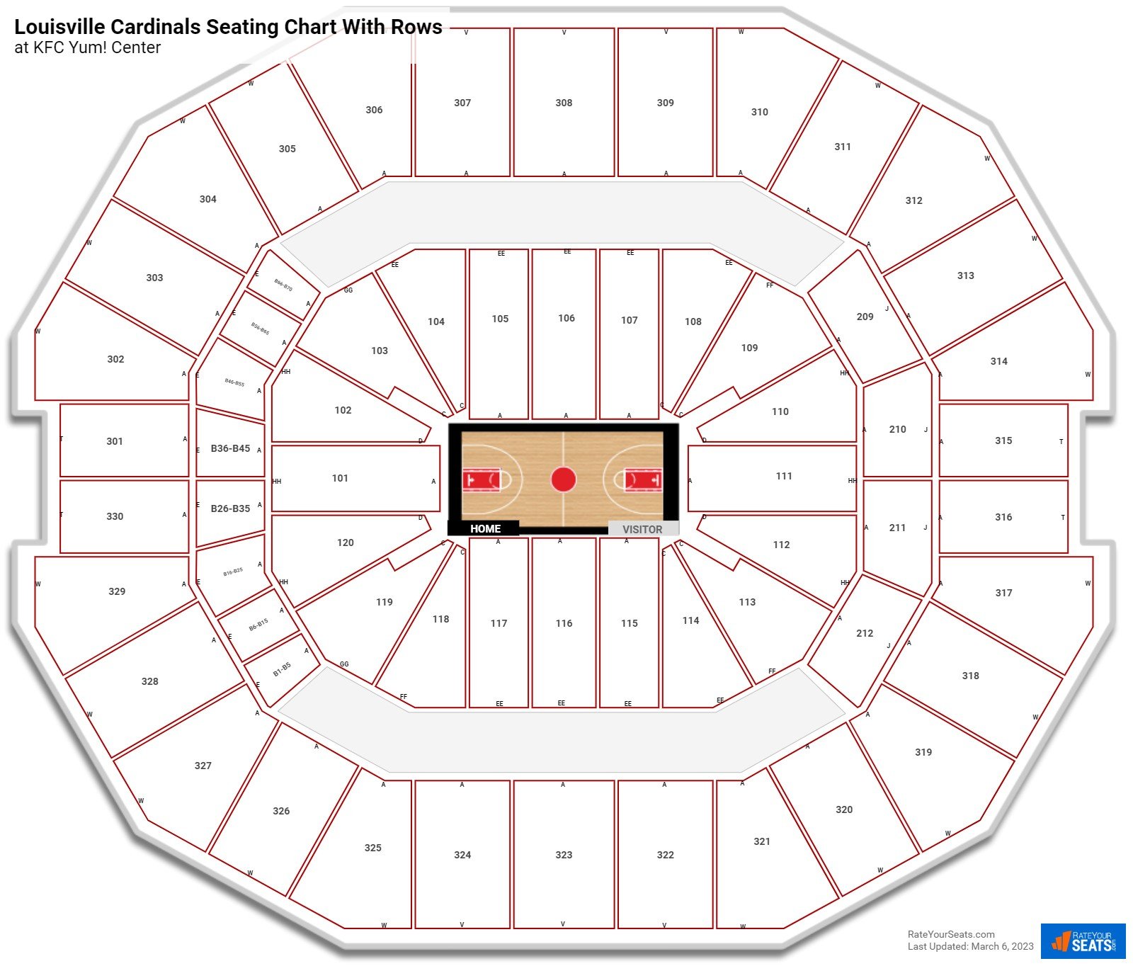 KFC Yum! Center seating chart with row numbers