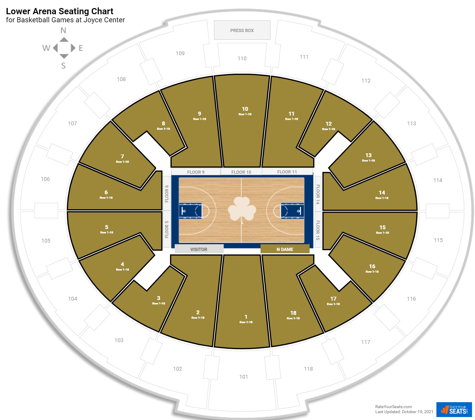 click to enlarge Basketball Lower Arena Seating Chart at Joyce Center