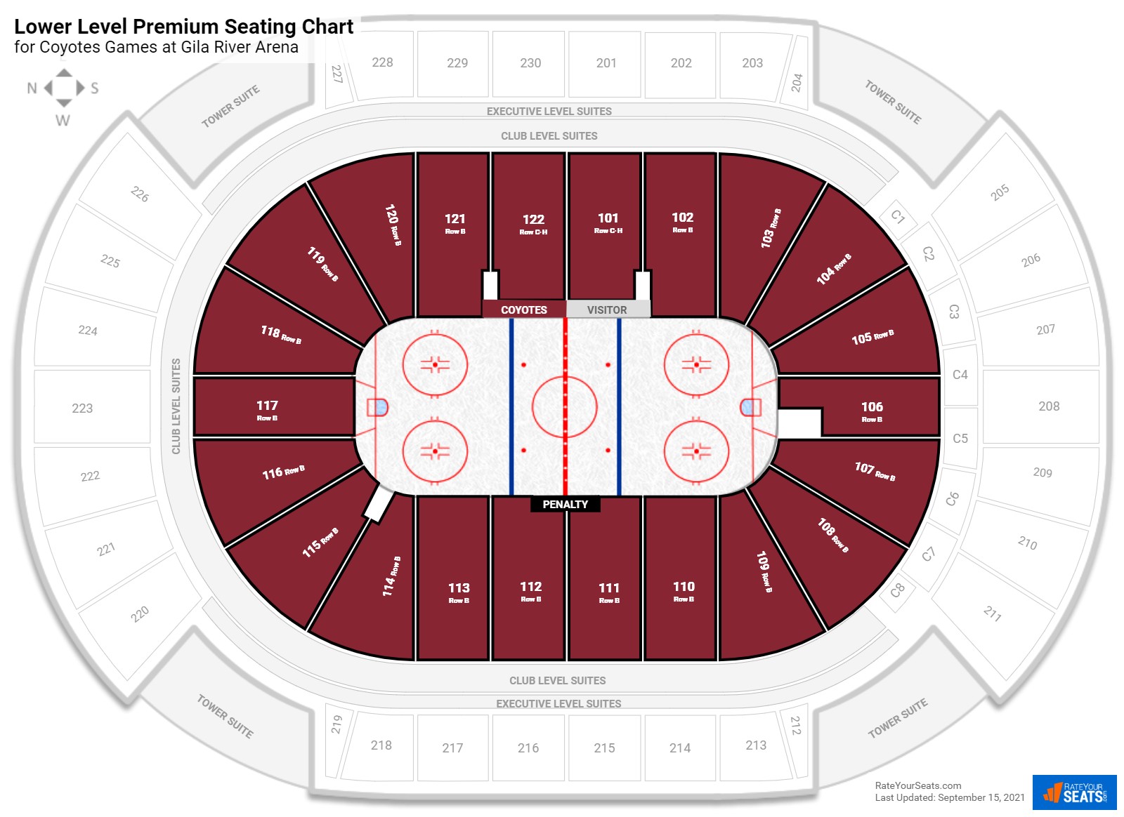 Coyotes Lower Level Premium Seating Chart at Gila River Arena
