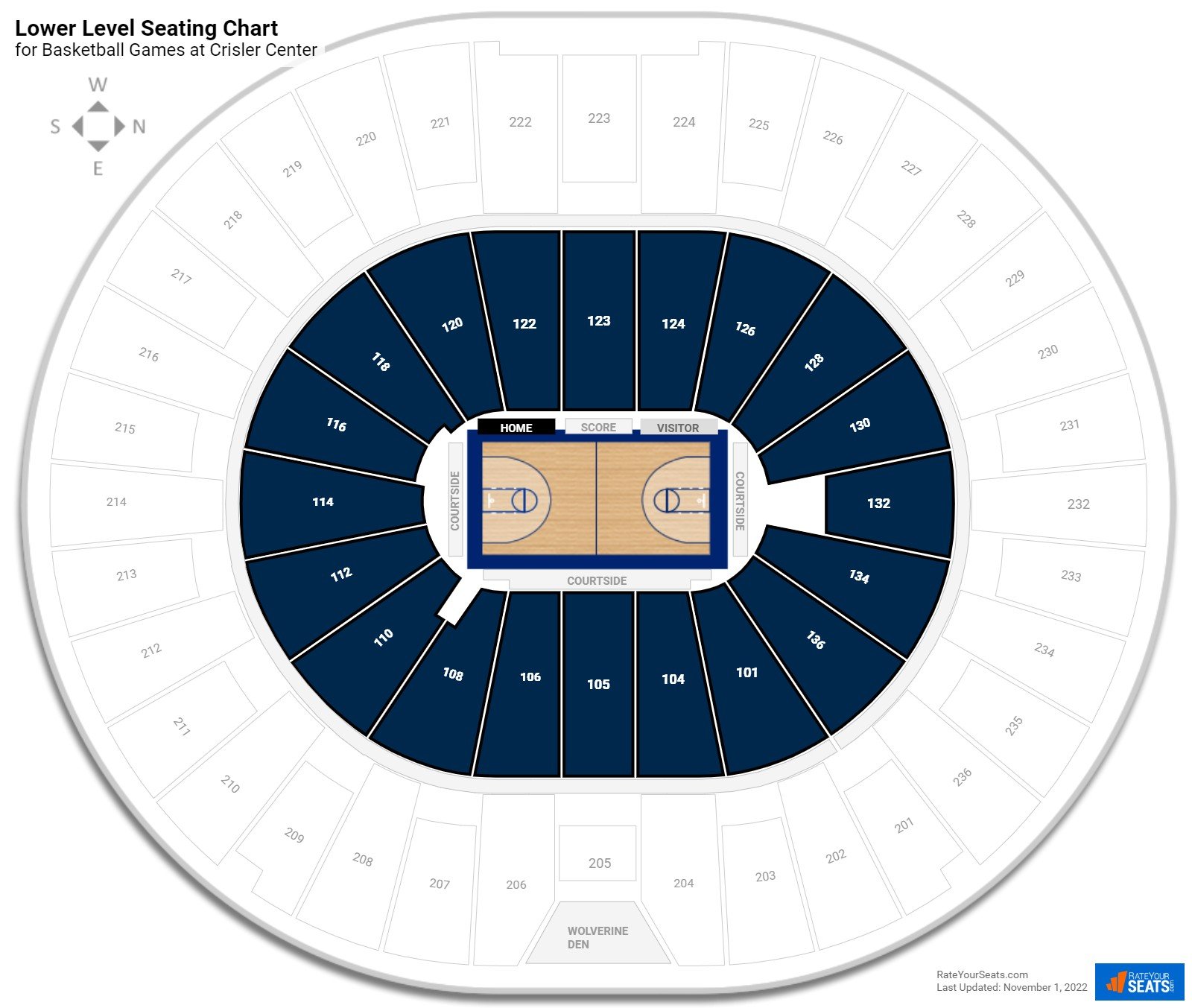 click to enlarge Basketball Lower Level Seating Chart at Crisler Center
