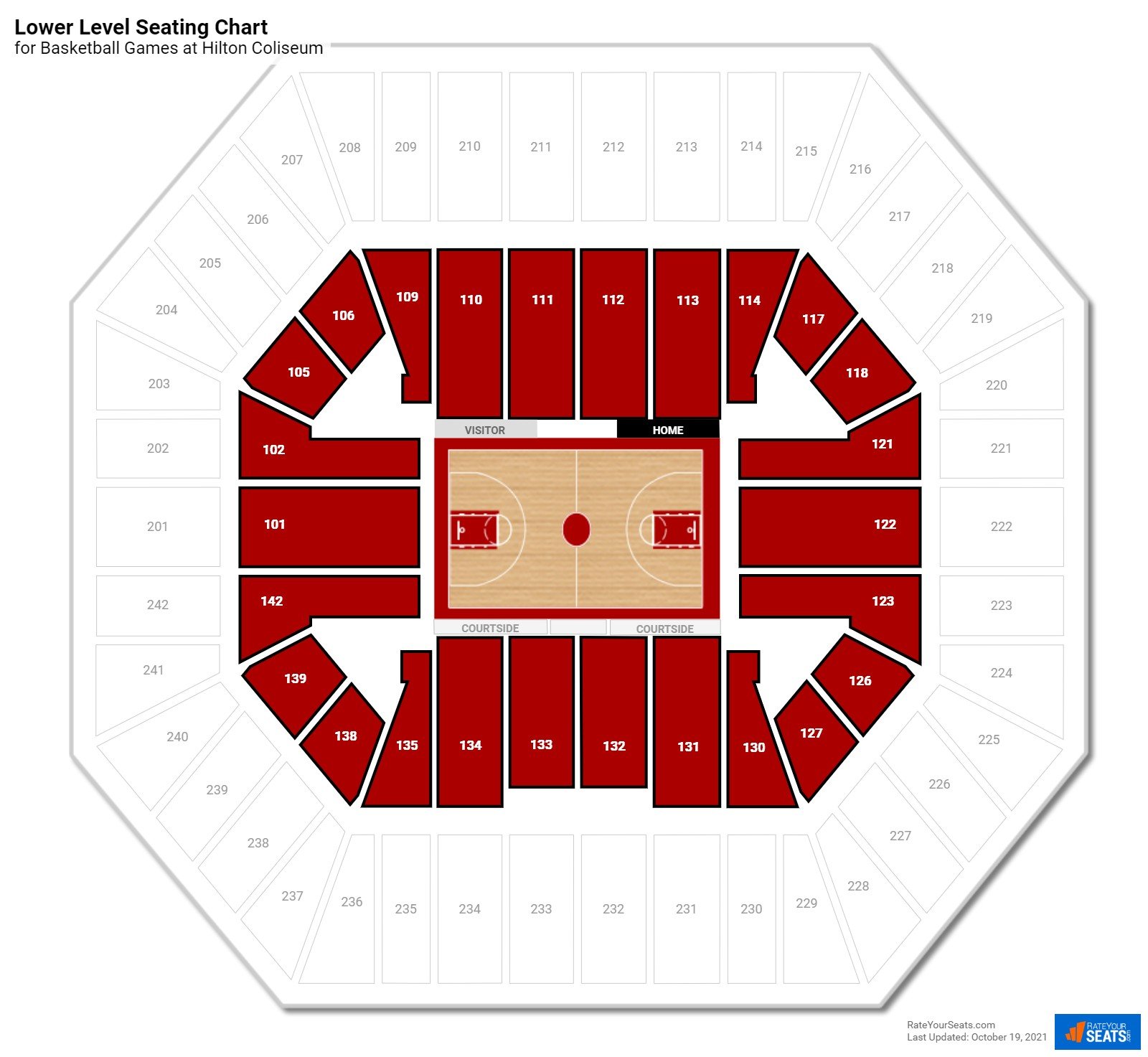 Basketball Lower Level Seating Chart at Hilton Coliseum