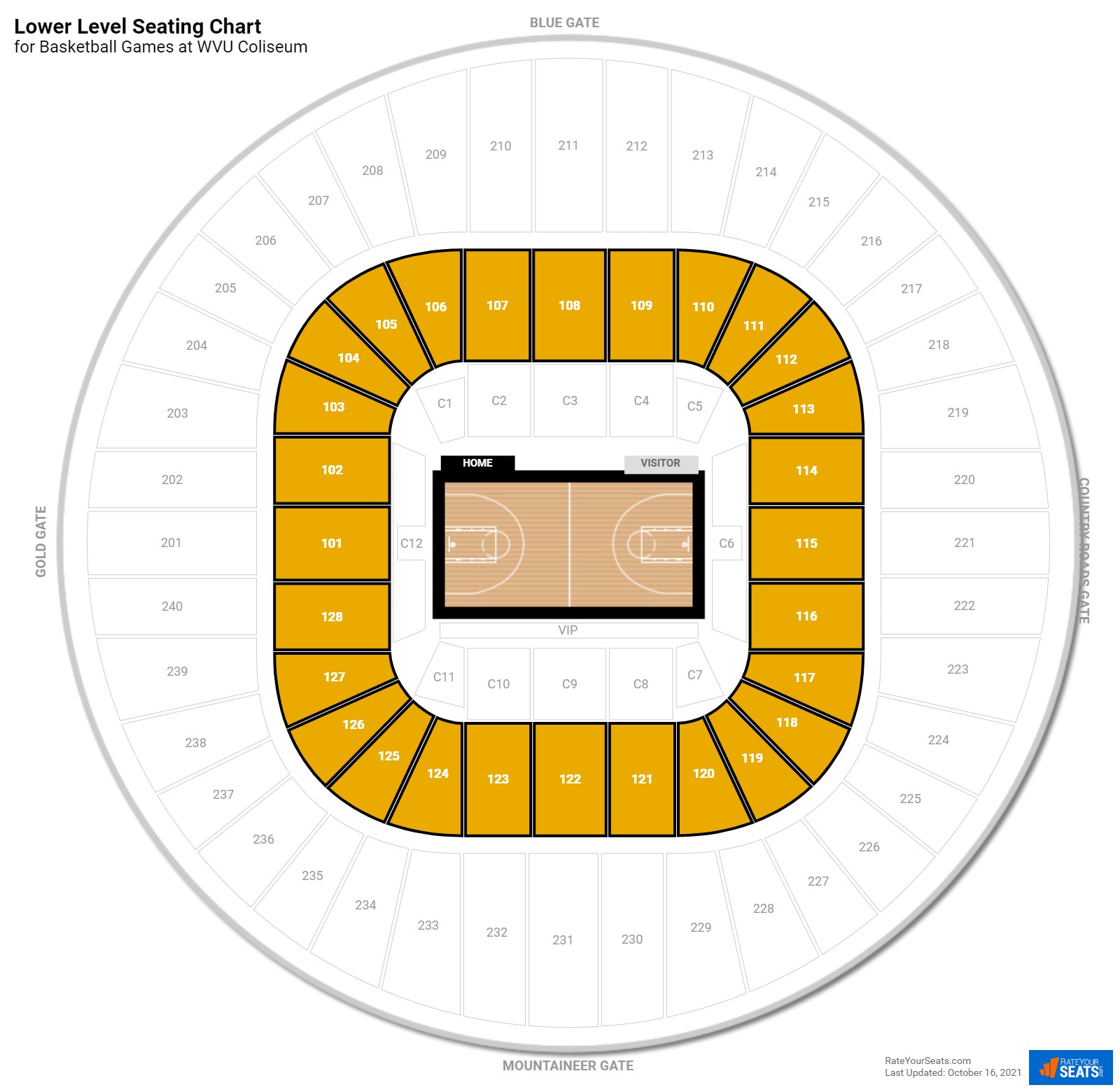 click to enlarge Basketball Lower Level Seating Chart at WVU Coliseum