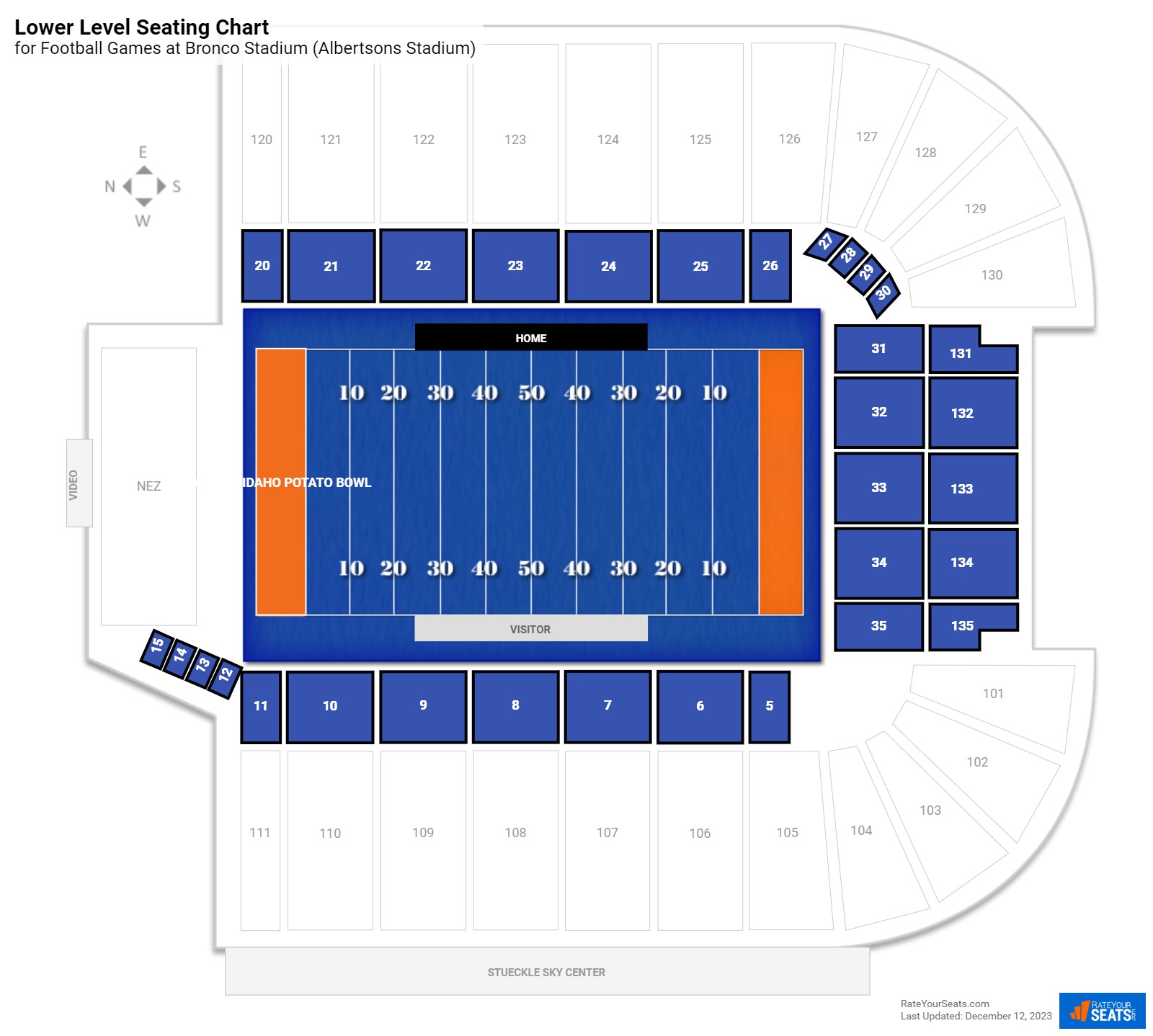 Football Lower Level Seating Chart at Bronco Stadium (Albertsons Stadium)